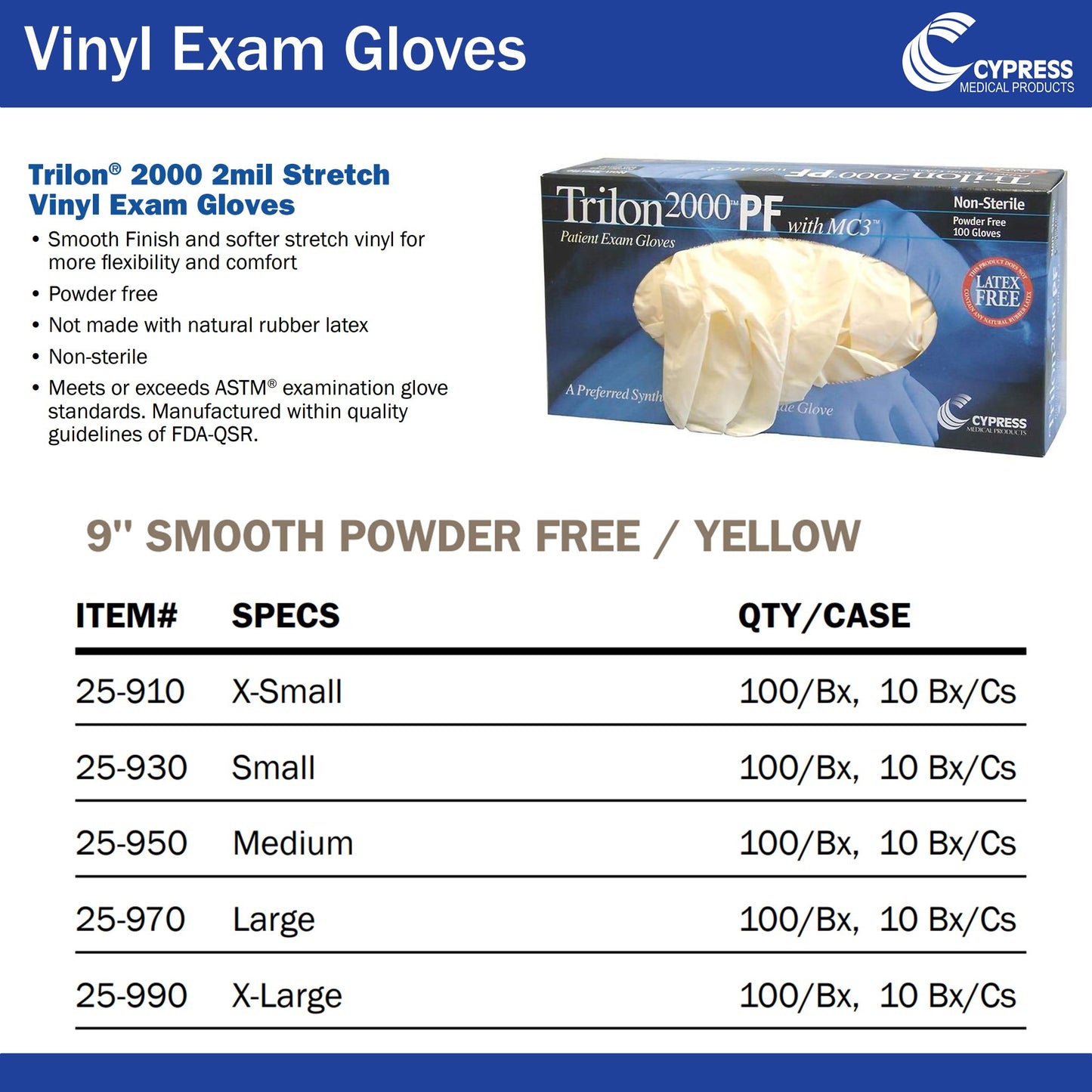 Trilon 2000® PF with MC3® Exam Glove X-Large NonSterile Stretch Vinyl Standard Cuff Length Smooth Ivory Not Rated WITH PROP. 65 WARNING (458849_BX)