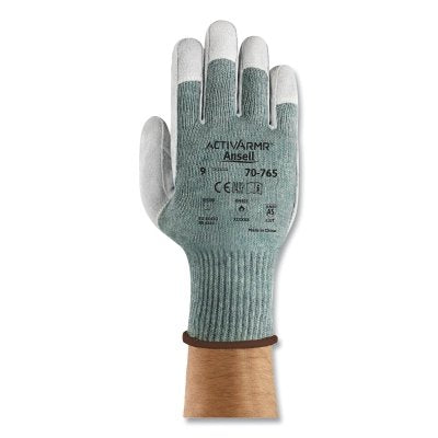 Ansell 70-765 Cut-Resistant Gloves with Leather Palm, Size 8, Mint/Leather (012-70-765-8)
