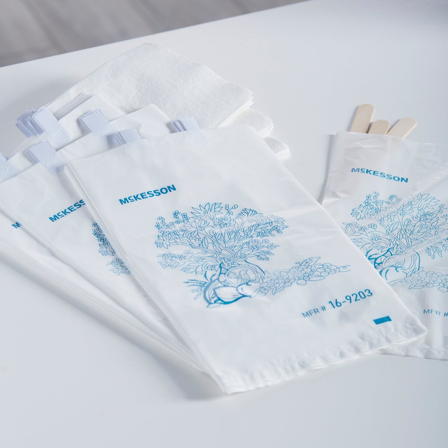 McKesson Bedside Bag 7 X 11.5 Inch White / Blue Floral Print Polyethylene (472251_CS)