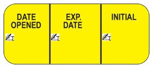 Indeed Pre-Printed / Write On Label Auxiliary Label Yellow Paper Date Opened Exp. Date Initial Black Quality Control Label 5/8 X 1-1/2 Inch (786013_PK)