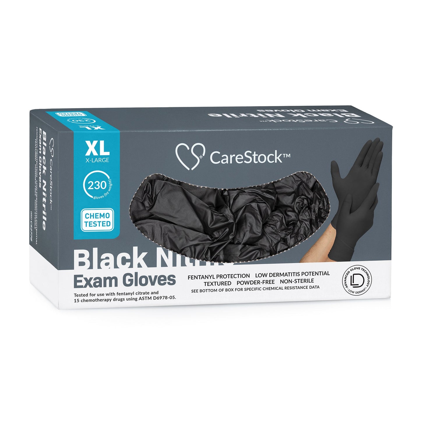 CareStock™ Exam Glove X-Large NonSterile Nitrile Standard Cuff Length Fully Textured Black Not Rated (1230895_CS)