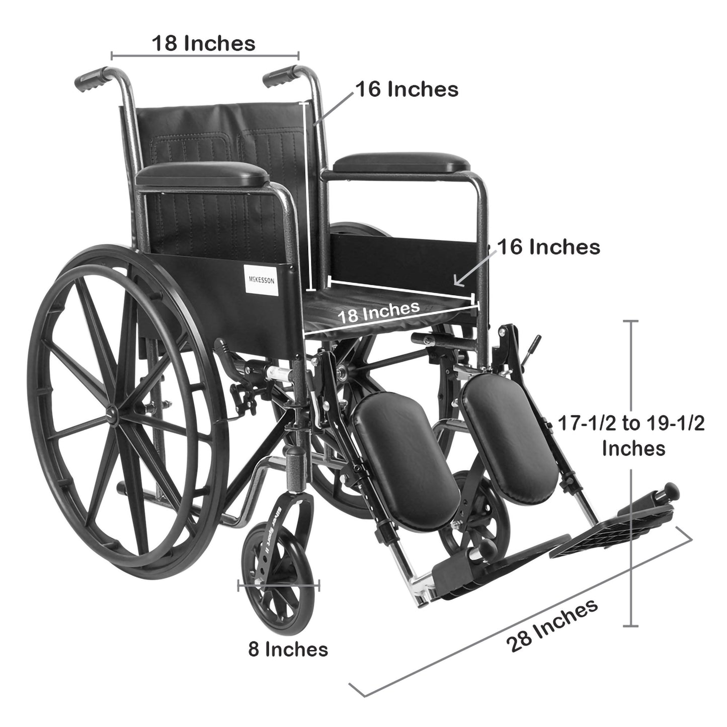 McKesson Wheelchair Dual Axle Full Length Arm Swing-Away Elevating Legrest Black Upholstery 18 Inch Seat Width Adult 300 lbs. Weight Capacity (1065275_EA)