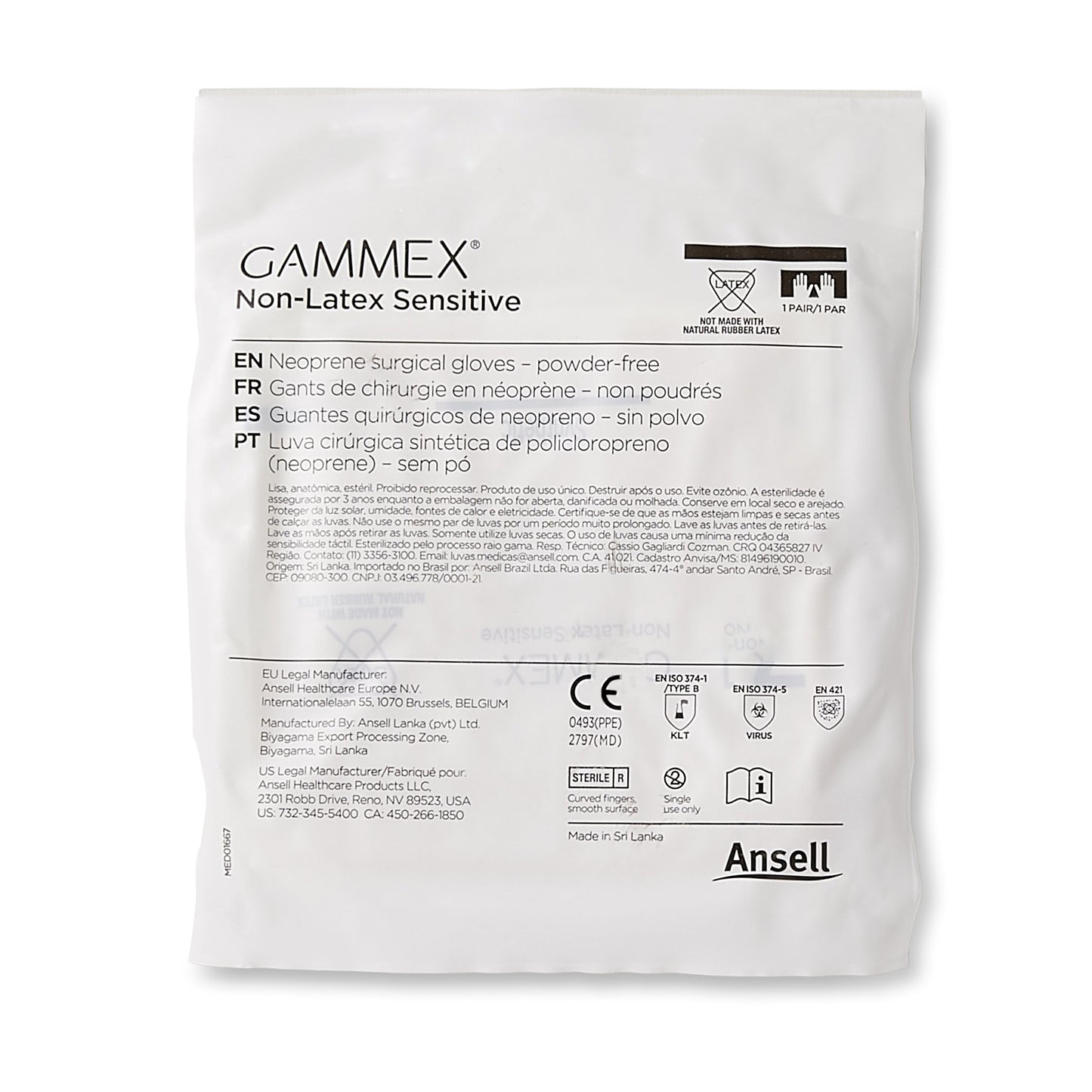 GAMMEX® Non-Latex Sensitive Surgical Glove Size 7 Sterile Polychloroprene Standard Cuff Length Micro-Textured Cream Chemo Tested (833674_BX)
