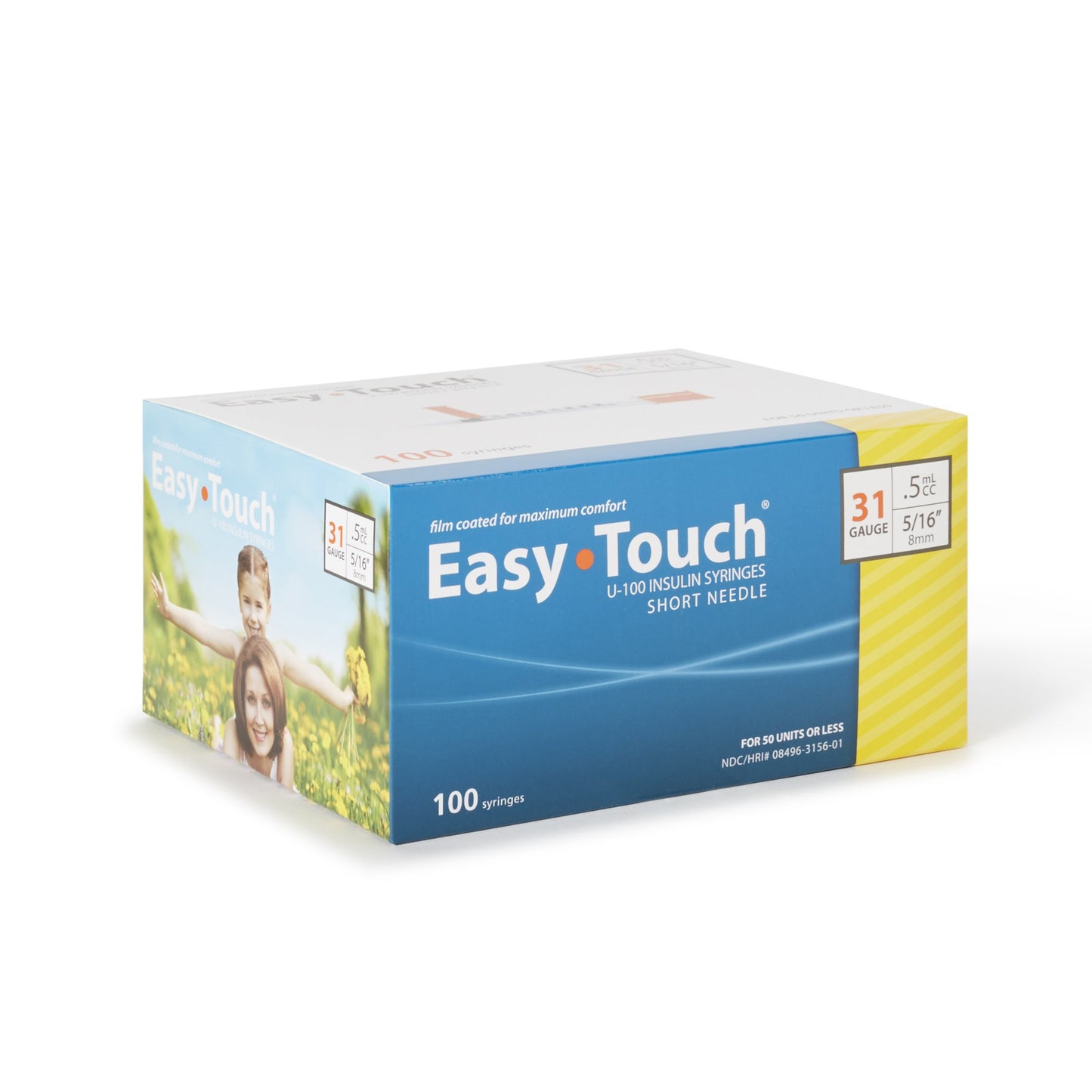 EasyTouch™ Standard Insulin Syringe with Needle 0.5 mL 5/16 Inch 31 Gauge NonSafety Thin Wall (1156902_BX)