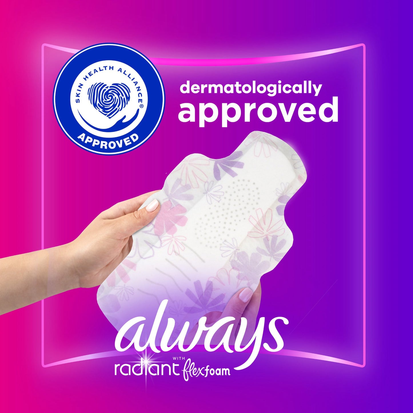 Always® Radiant with FlexFoam Feminine Pad With Wings Regular Absorbency (1231750_BX)