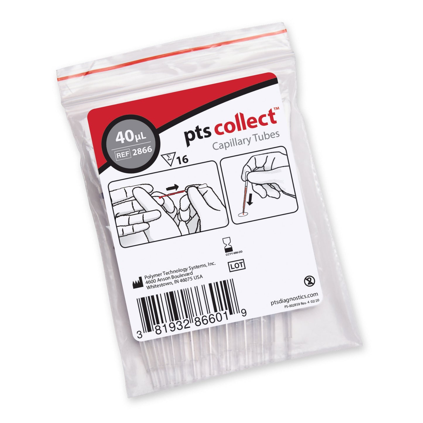 PTS Diagnostics Capillary Blood Collection Tube Plain 40 µL Without Closure Glass Tube (957814_BG)