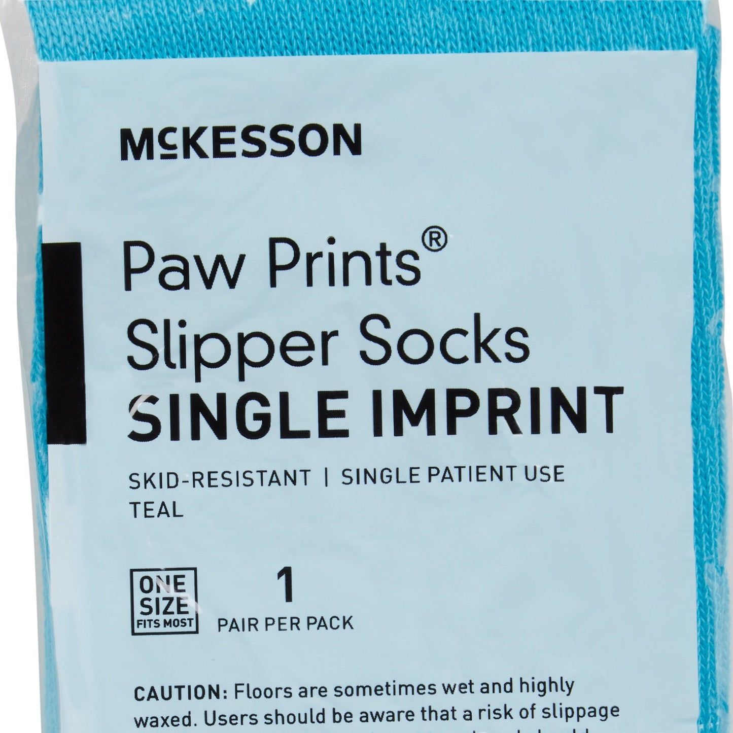 McKesson Paw Prints® Slipper Socks Unisex Adult One Size Fits Most Single Tread Single Patient Use Teal (475019_CS)