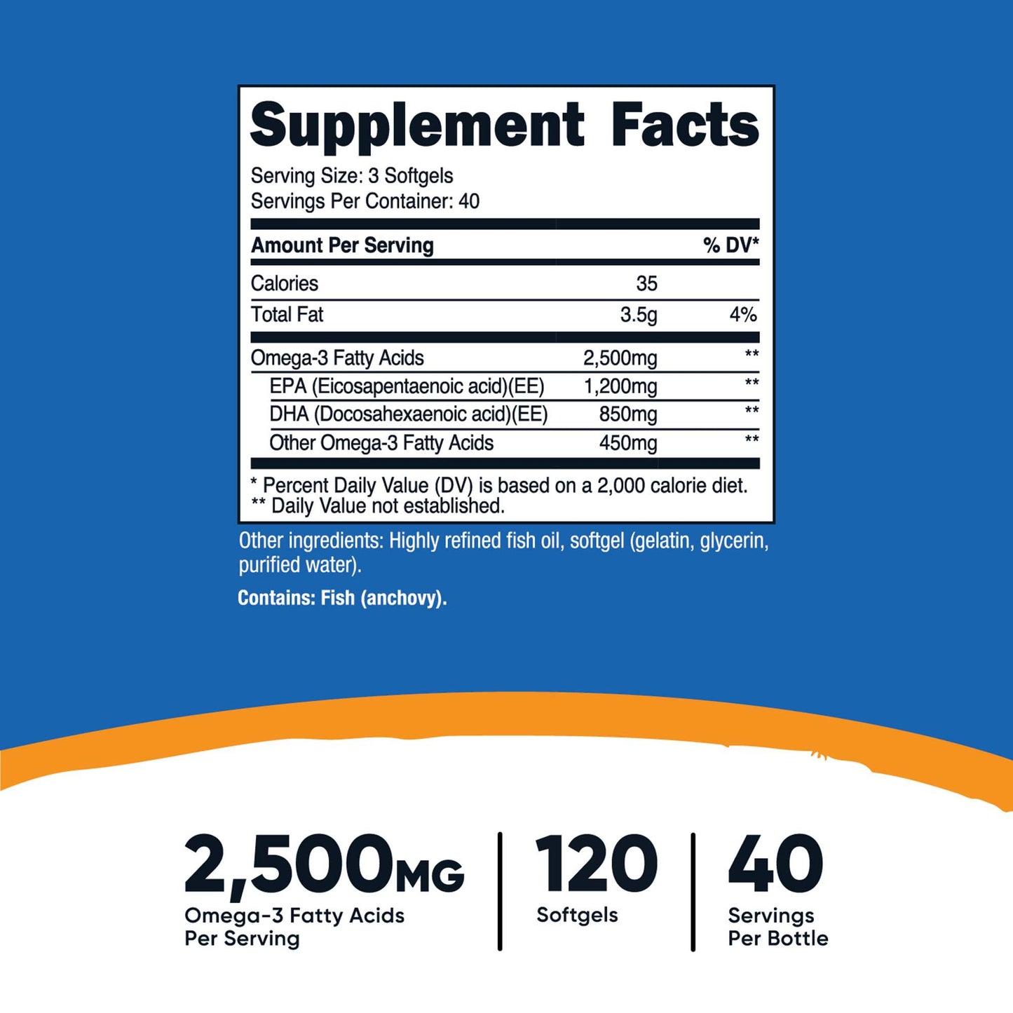 nutricost® Dietary Supplement Omega-3 2,500 mg Strength Softgel 120 Per Bottle (1270246_BT)
