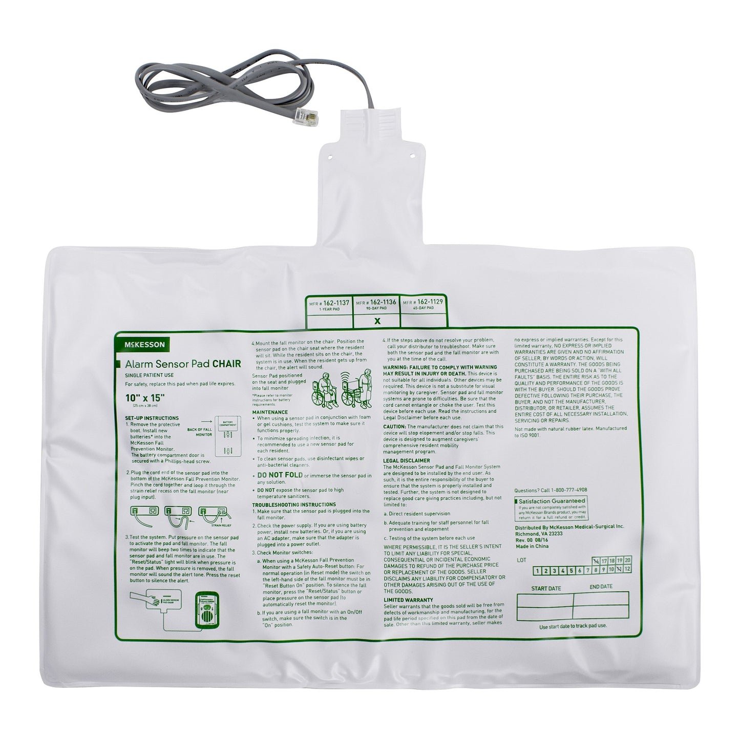 McKesson Brand Chair Sensor Pad 10 X 15 Inch (1020963_EA)
