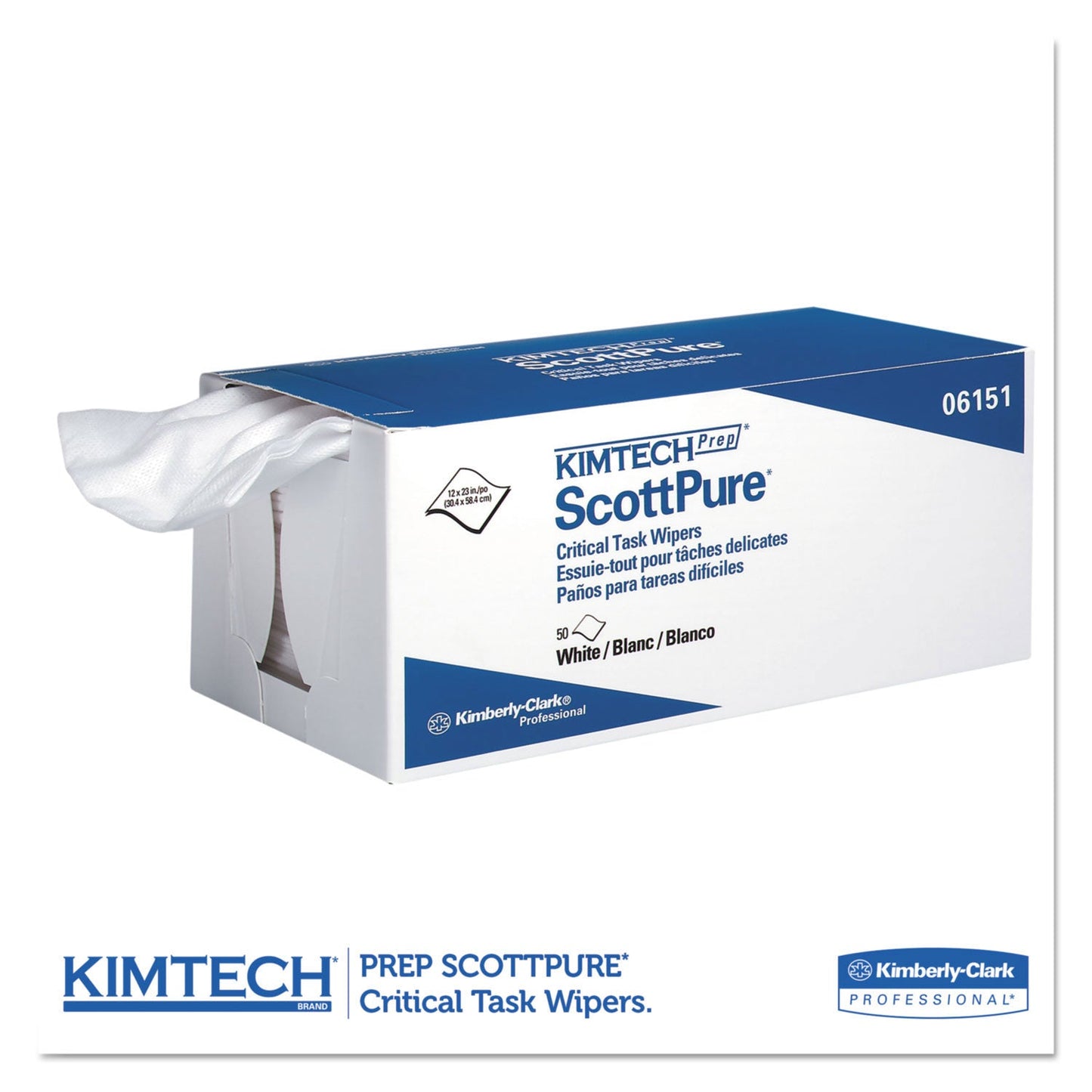 Kimtech SCOTTPURE Critical Task Wipers, 12 x 23, White, 50/Bx, 8 Boxes/Carton (06151KIM)