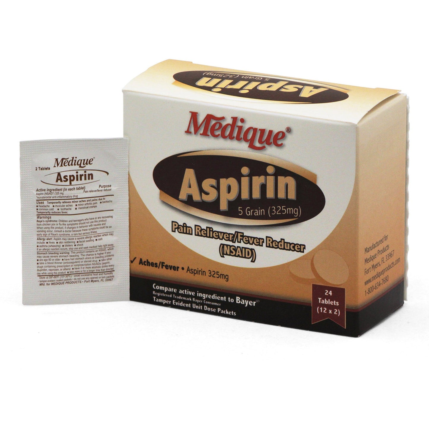 Medique Products Pain Relief 325 mg Strength Aspirin Tablet 24 per Box (498707_BX)
