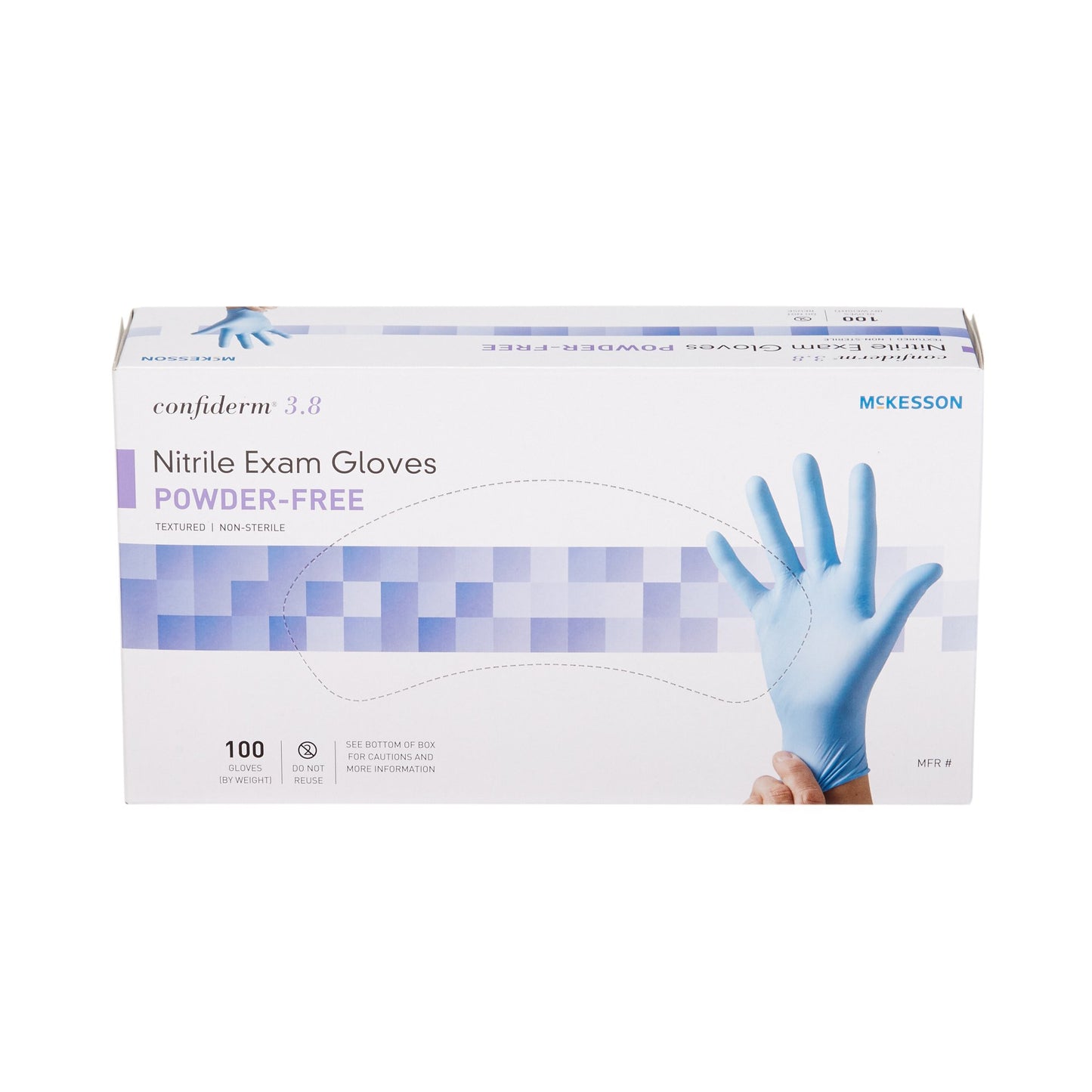 McKesson Confiderm® 3.8 Exam Glove Large NonSterile Nitrile Standard Cuff Length Textured Fingertips Blue Not Rated (921613_BX)