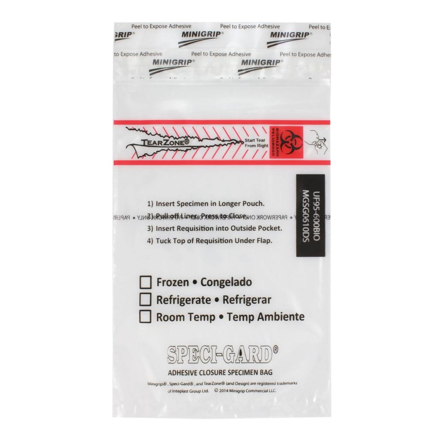 Speci-Gard® Specimen Transport Bag with Document Pouch 6 X 10 Inch Adhesive Closure Biohazard Symbol / Storage Instructions NonSterile (280102_CS)
