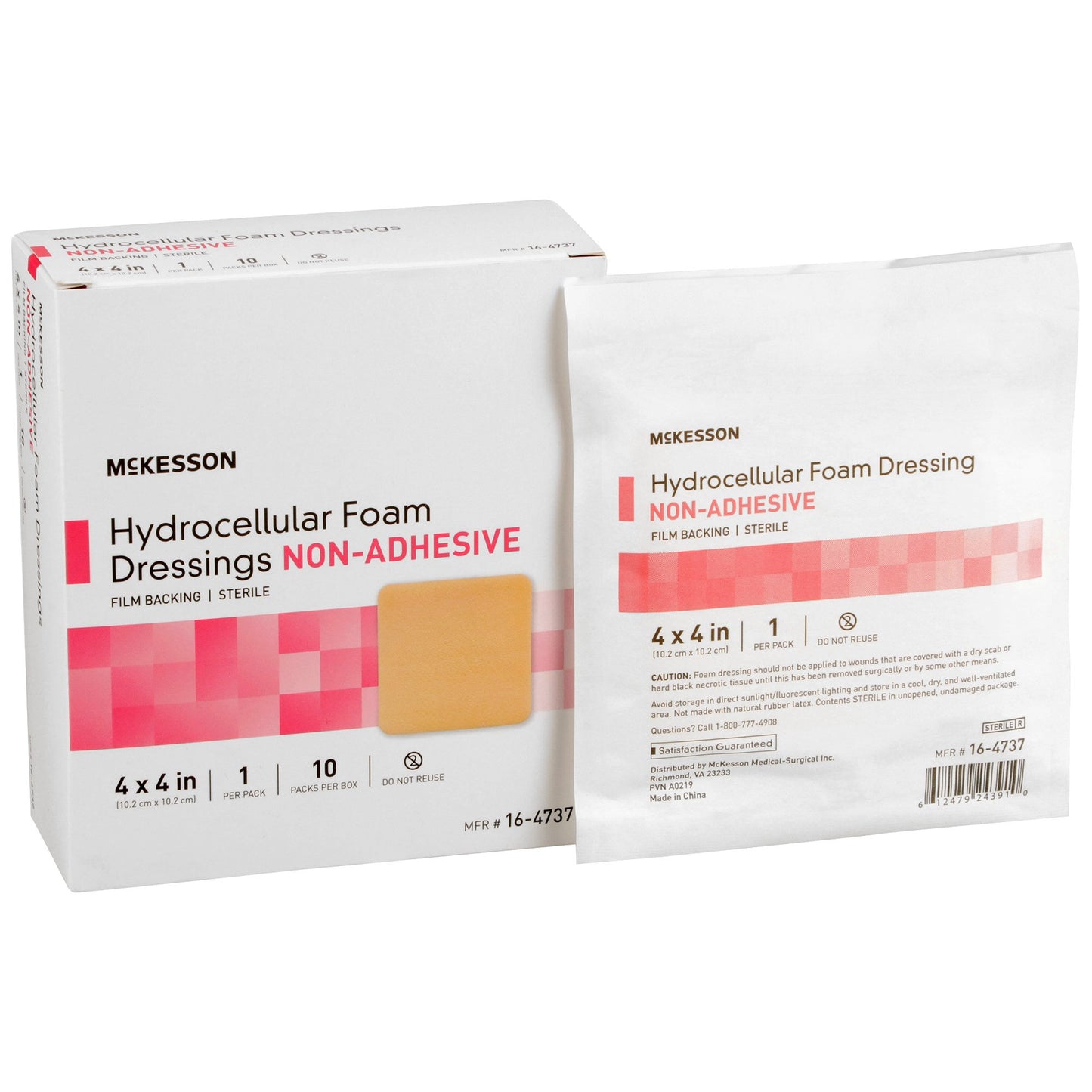 McKesson Foam Dressing 4 X 4 Inch Without Border Film Backing Nonadhesive Square Sterile (1138302_BX)