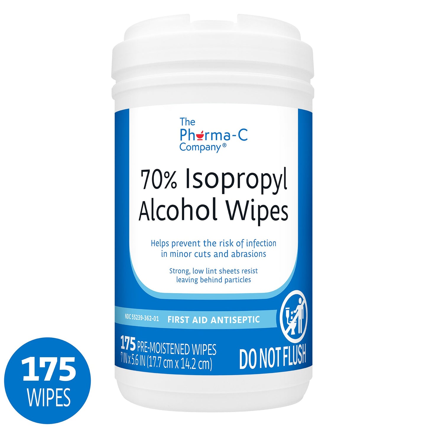 The Pharma-C Company® Antiseptic Skin Wipe Isopropyl Alcohol Towelette Canister (1250441_CT)