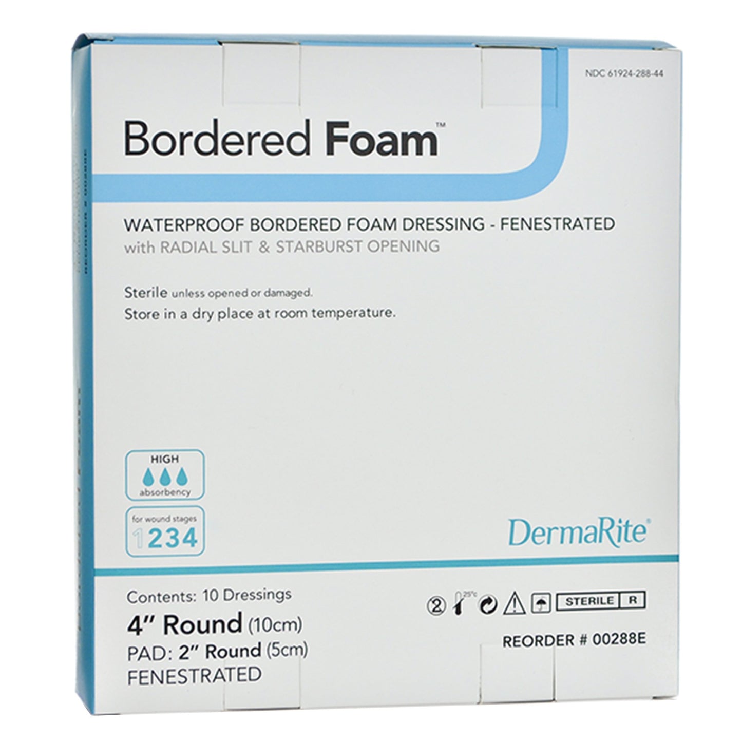 BorderedFoam® Foam Dressing 4 Inch Diameter With Border Waterproof Backing Nonacrylic Adhesive Fenestrated Round Sterile (946278_BX)