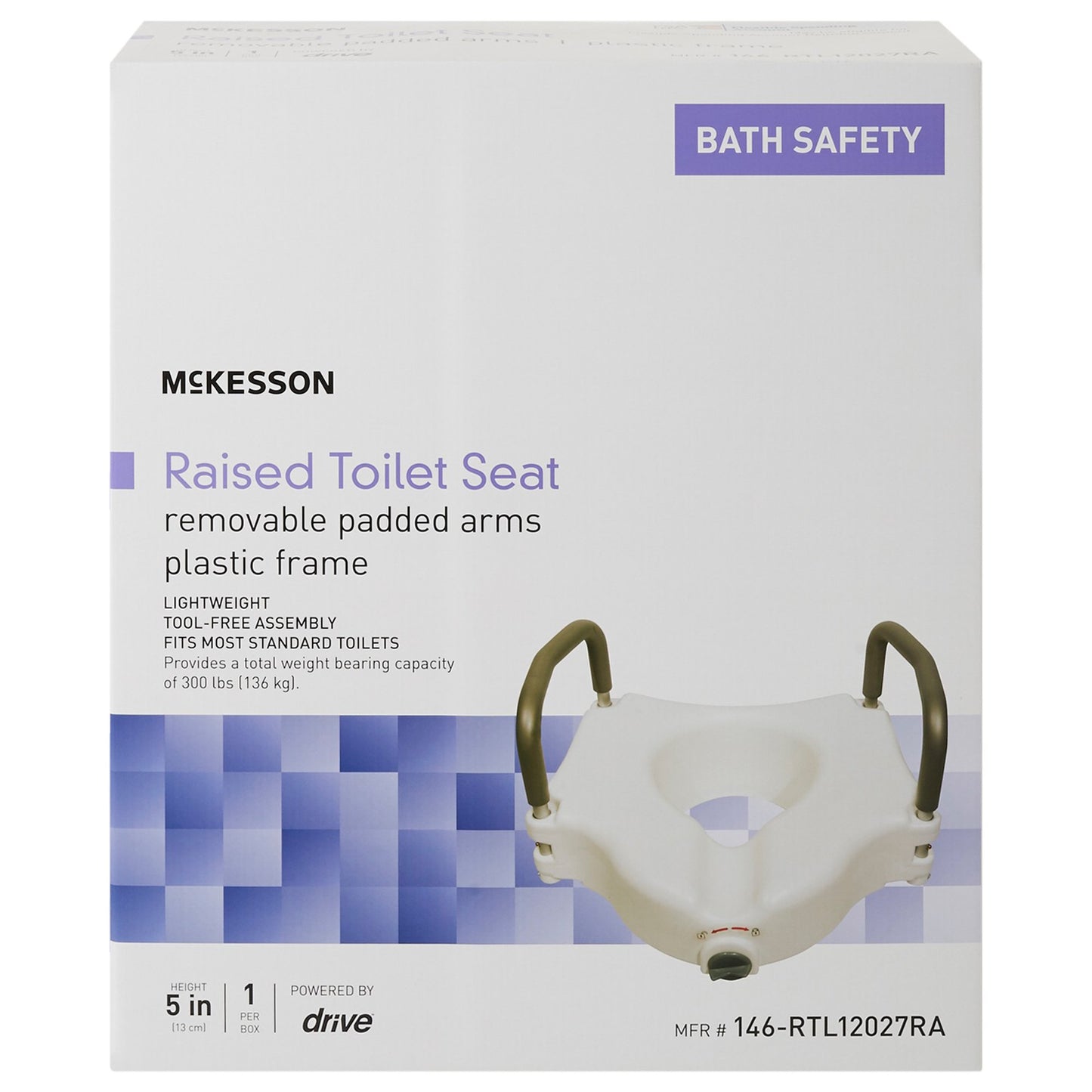 McKesson Raised Toilet Seat with Arms 5 Inch Height Standard / Elongated 300 lbs. Weight Capacity (1065229_EA)