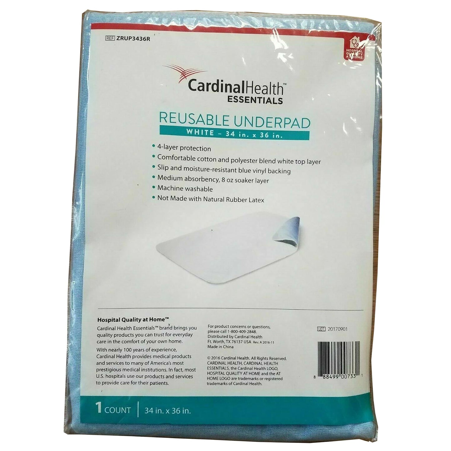 Cardinal Health™ Essentials Reusable Underpad 34 X 36 Inch Polyester / Rayon Moderate Absorbency (1121144_CS)