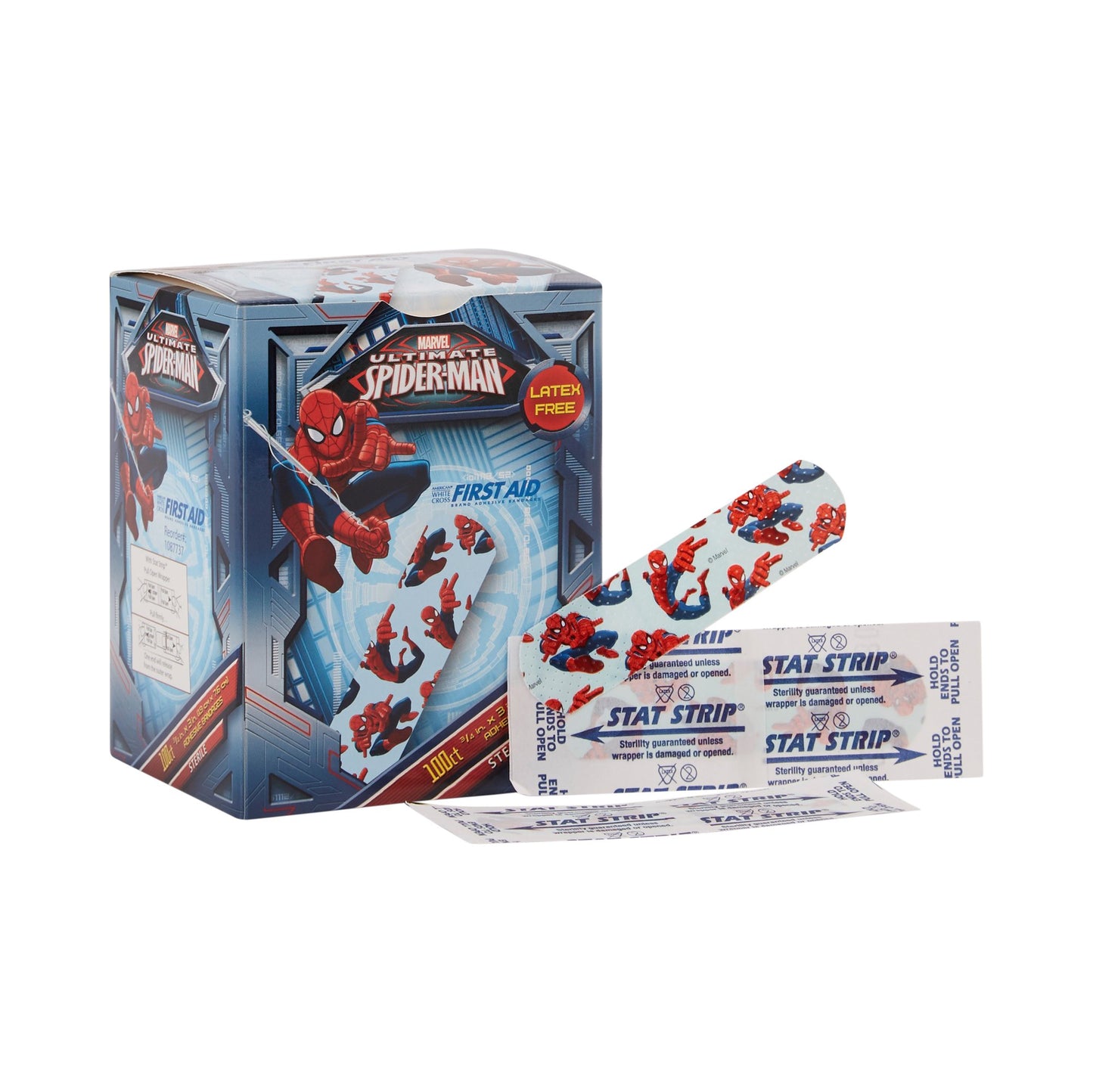 American® White Cross Stat Strip® Adhesive Strip 3/4 X 3 Inch Plastic Rectangle Kid Design (Spider-Man) Sterile (890881_CS)