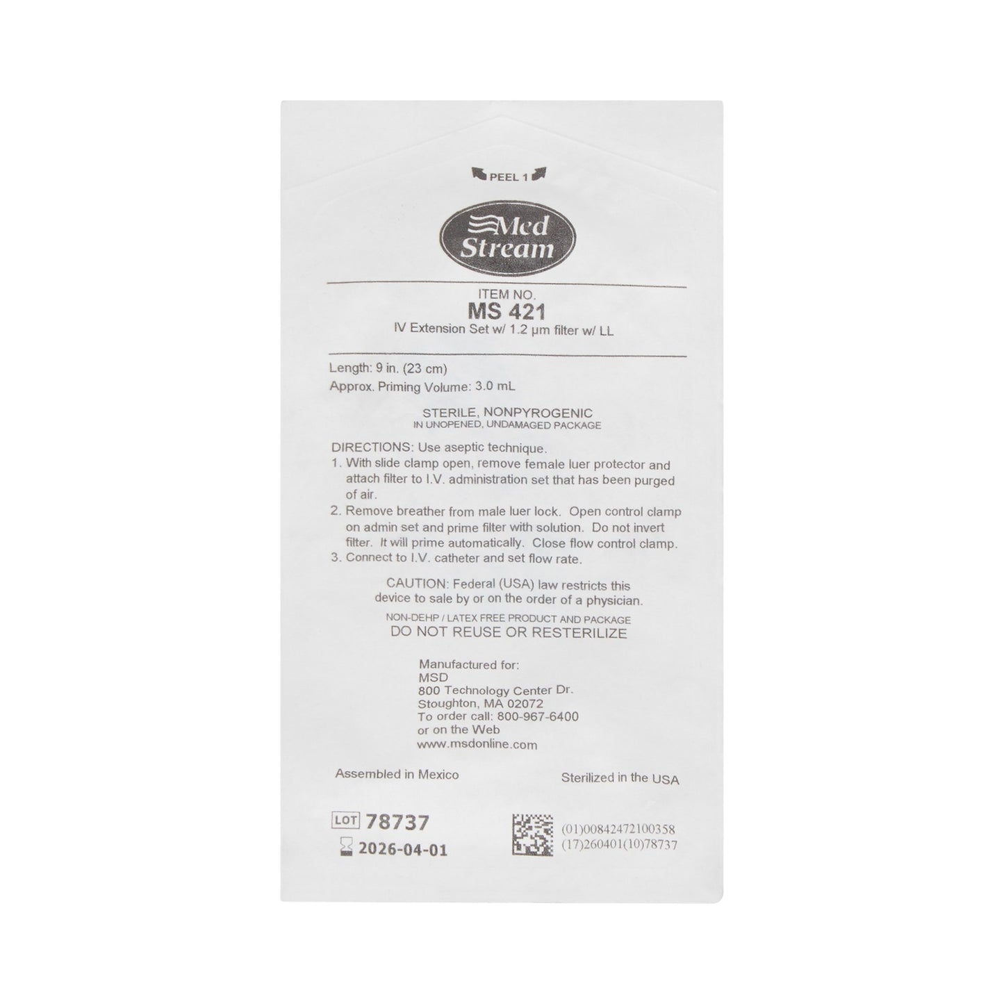 McKesson IV Extension Set Standard Bore 9 Inch Tubing 1.2 Micron Filter Sterile (1139237_EA)