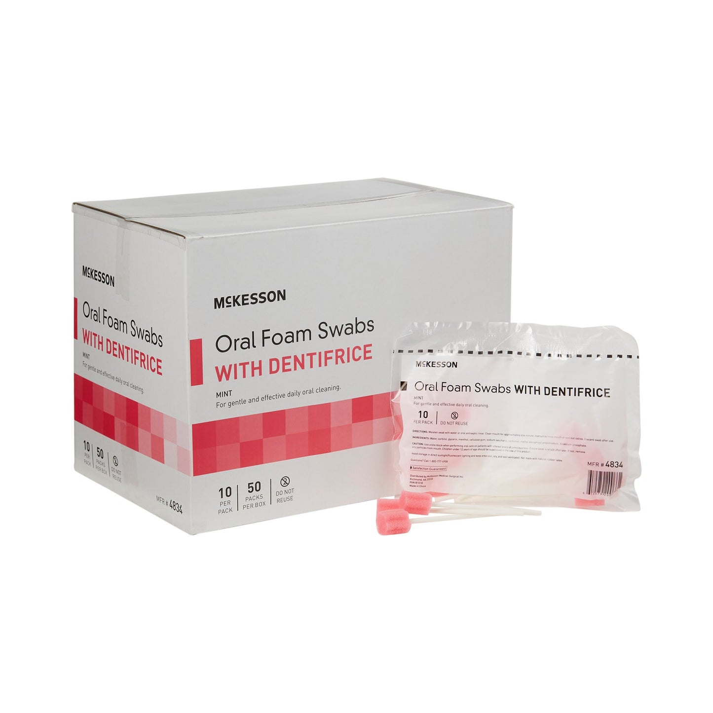McKesson Oral Swab Dentifrice Foam Tip 10 per Pack (862155_BX)