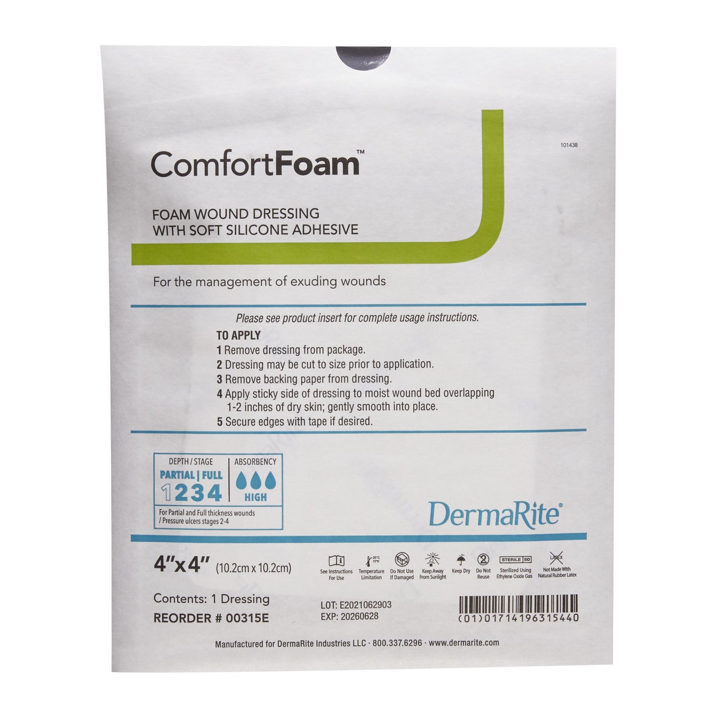 ComfortFoam™ Foam Dressing 4 X 4 Inch Without Border Film Backing Silicone Face Square Sterile (835615_EA)