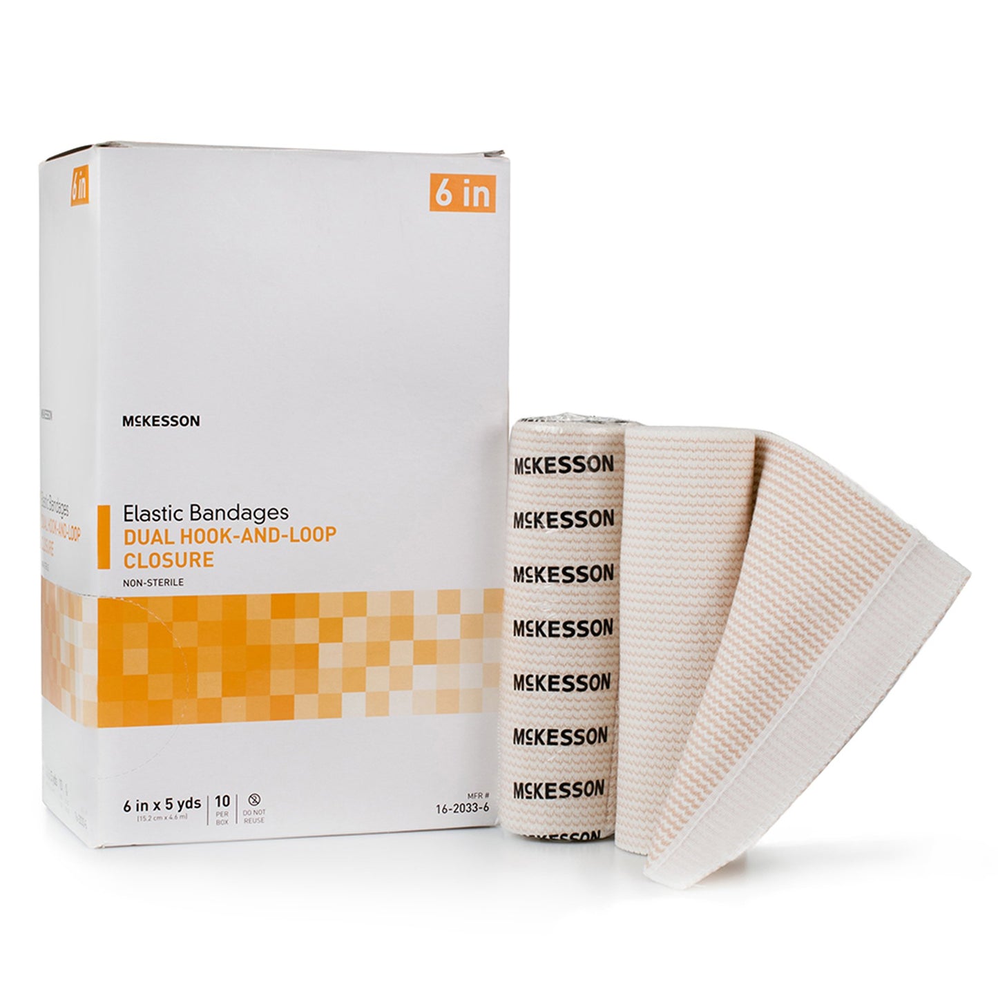 McKesson Elastic Bandage 6 Inch X 5 Yard Double Hook and Loop Closure Tan NonSterile Standard Compression (1086530_RL)