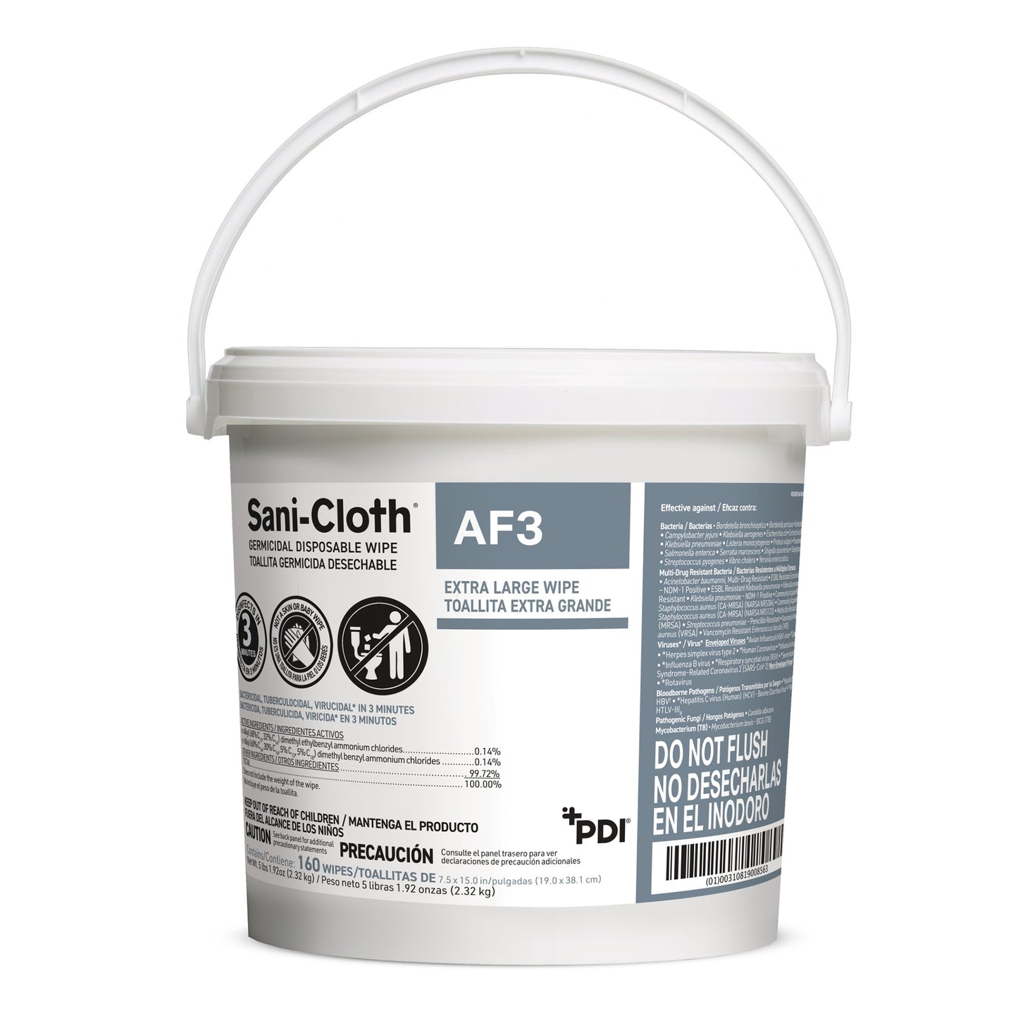 Sani-Cloth® AF3 Surface Disinfectant Cleaner Premoistened Germicidal Manual Pull Wipe 160 Count Pail Mild Scent NonSterile (876338_CS)