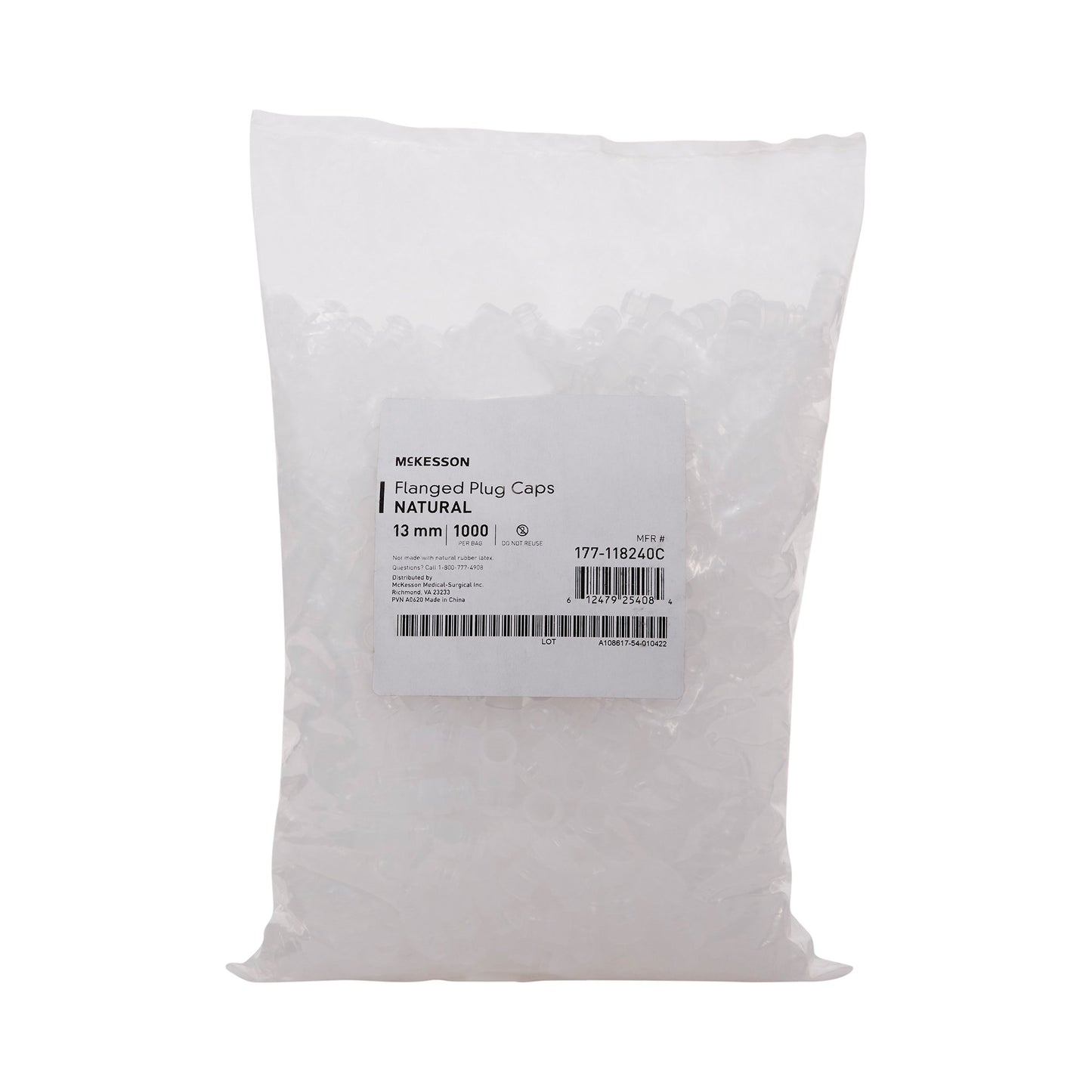 McKesson Tube Closure Polyethylene Flanged Plug Cap Natural 13 mm For Use with 13 mm Blood Drawing Tubes, Glass Test Tubes, Plastic Culture Tubes NonSterile (1175278_BG)