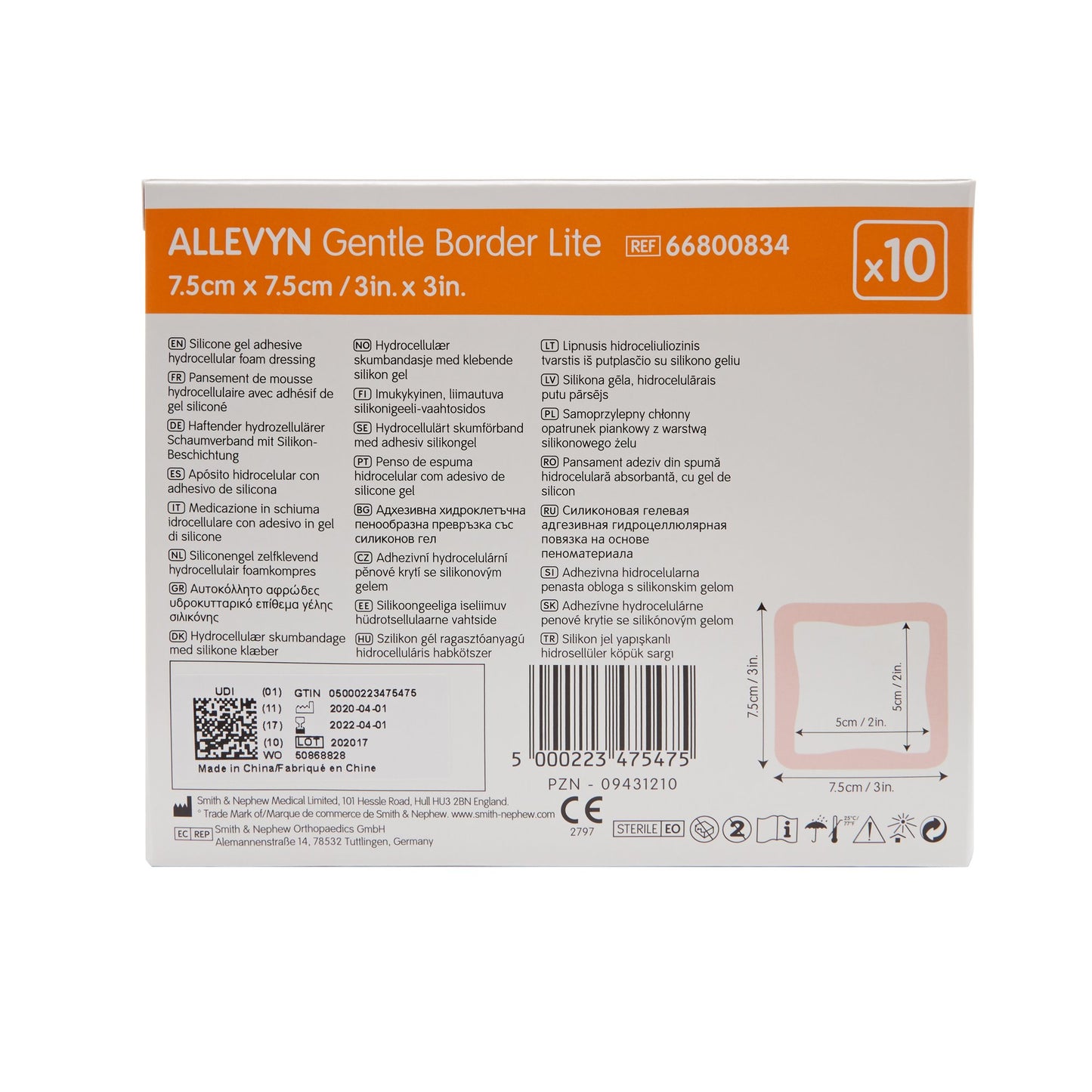 Allevyn Gentle Border Lite Thin Foam Dressing 3 X 3 Inch With Border Film Backing Silicone Gel Adhesive Square Sterile (767990_BX)