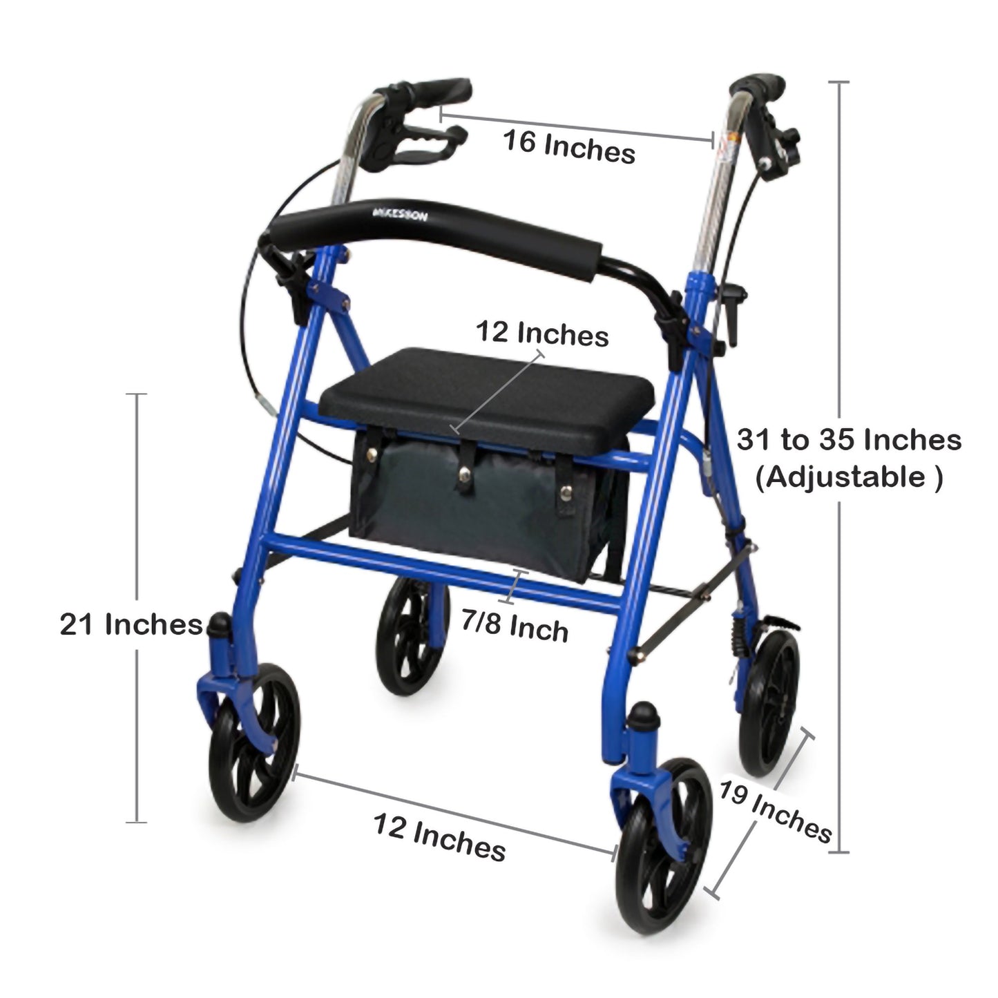 McKesson 4 Wheel Rollator Blue Adjustable Height / Folding Steel Frame (1065269_EA)