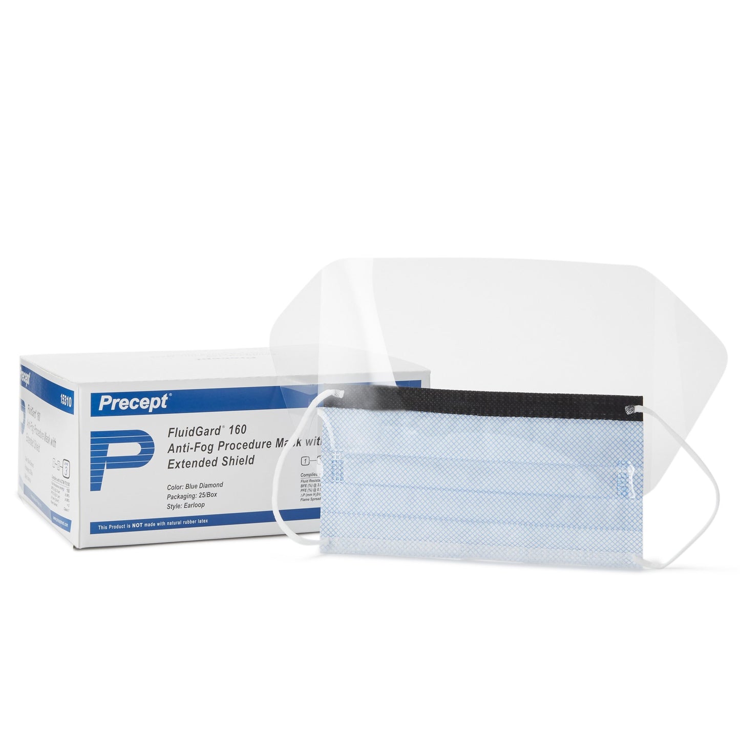Precept® FluidGard® 160 Procedure Mask with Eye Shield Anti-fog Foam ASTM Level 3 Earloops One Size Fits Most (446811_BX)