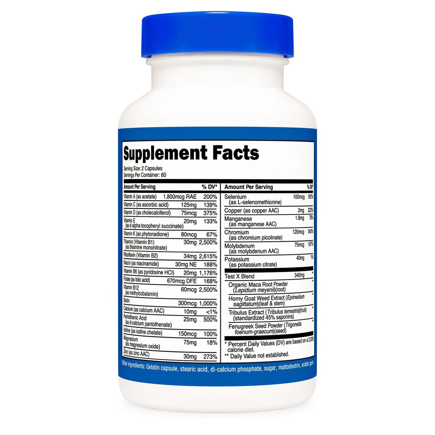 nutricost® Multivitamin For Men Dietary Supplement Vitamin A / C / D / E / K 1,800 mcg - 125 mg - 75 mcg - 20 mg - 80 mcg Strength Capsule 120 Per Bottle (1270268_BT)