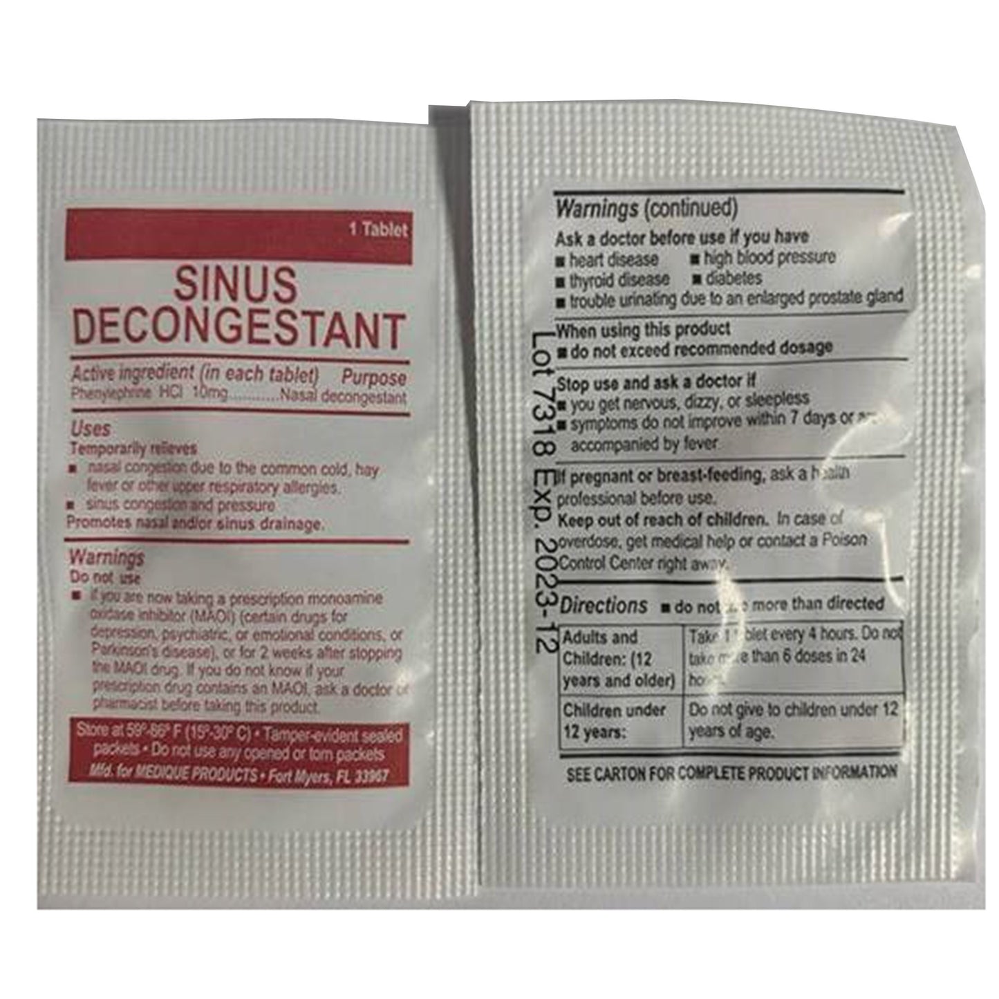 Medi-First® Sinus Relief 10 mg Strength Tablet 100 per Box (788102_CS)