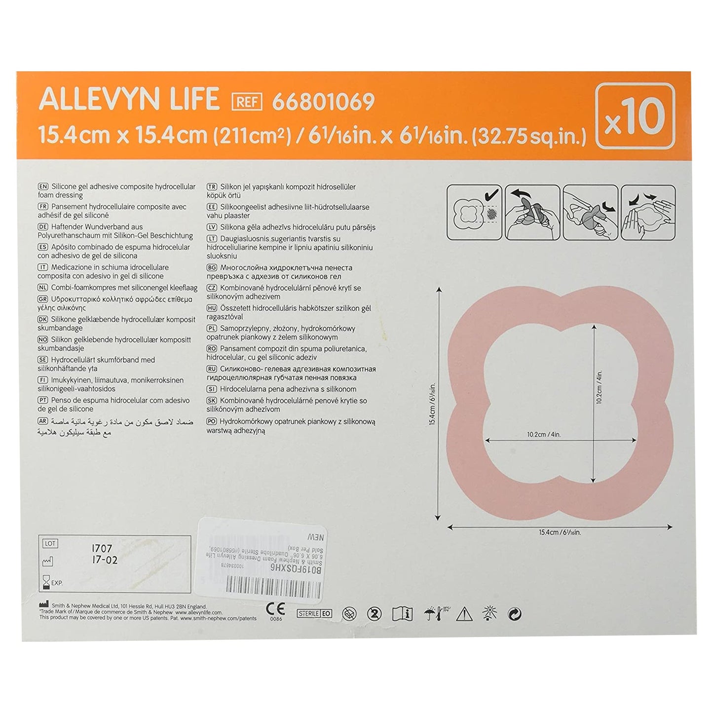 Allevyn Life Foam Dressing 6-1/16 X 6-1/16 Inch With Border Film Backing Silicone Gel Adhesive Quadrilobe Sterile (834487_CS)