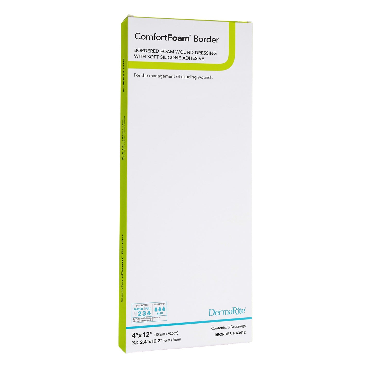 ComfortFoam™ Border Foam Dressing 4 X 12 Inch With Border Waterproof Backing Silicone Adhesive Rectangle Sterile (946495_BX)
