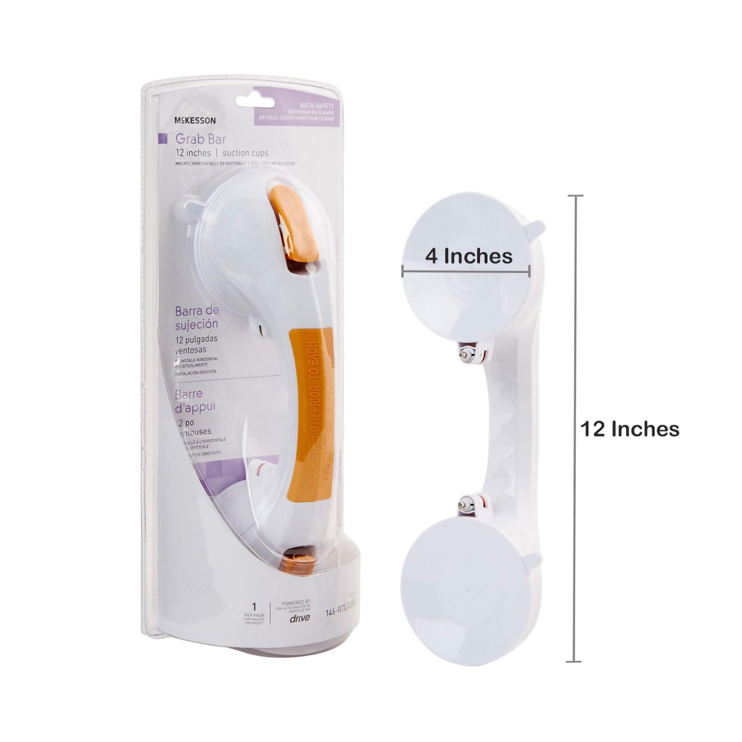 McKesson Suction-Cup Grab Bar White / Yellow Plastic (1103365_EA)
