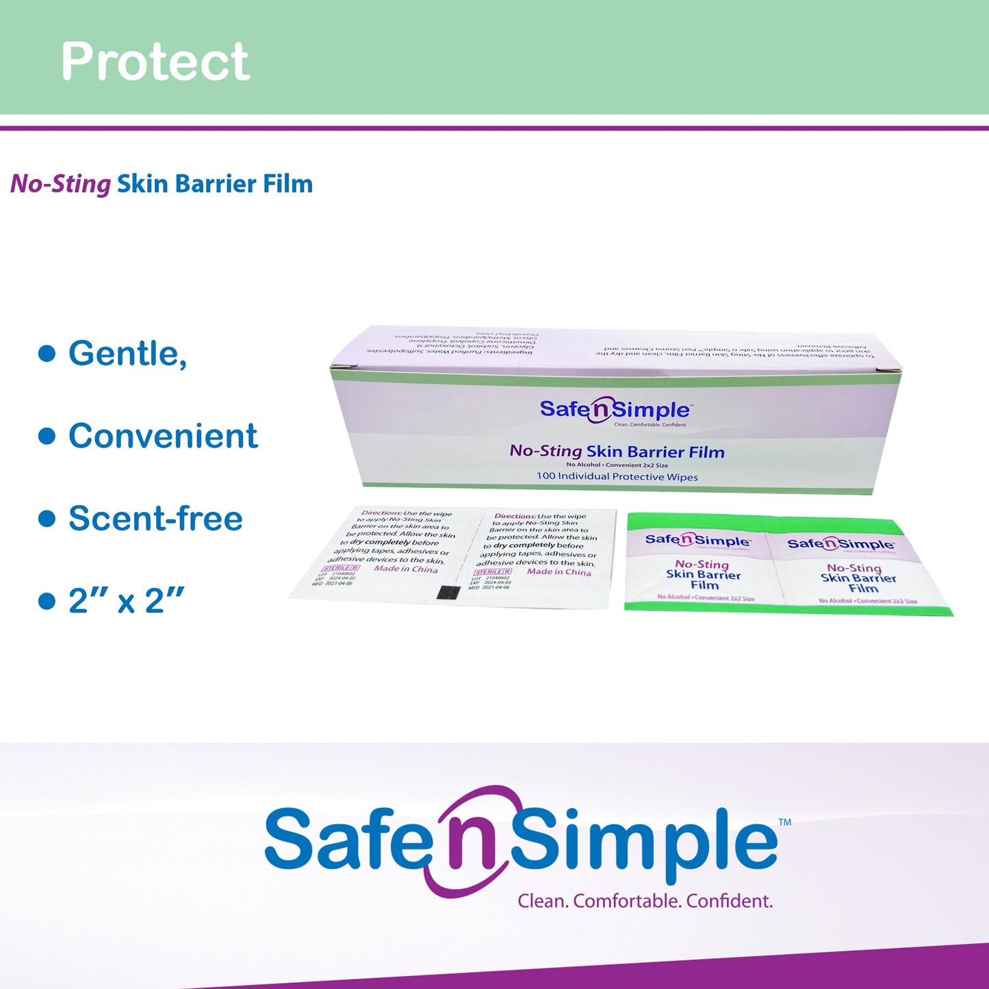 Safe N Simple™ No-Sting Skin Barrier Wipe 60% / 20% Strength Purified Water / Polyvinylpyrrolidone / Glycerin / Propylene Glycol Individual Packet Sterile (773689_BX)