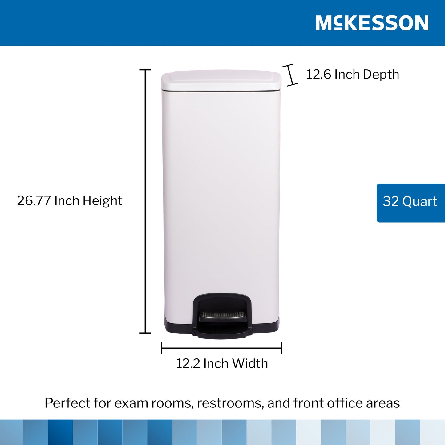 McKesson Trash Can 32 Quart / 8 gal. White Metal Square (1223678_CS)
