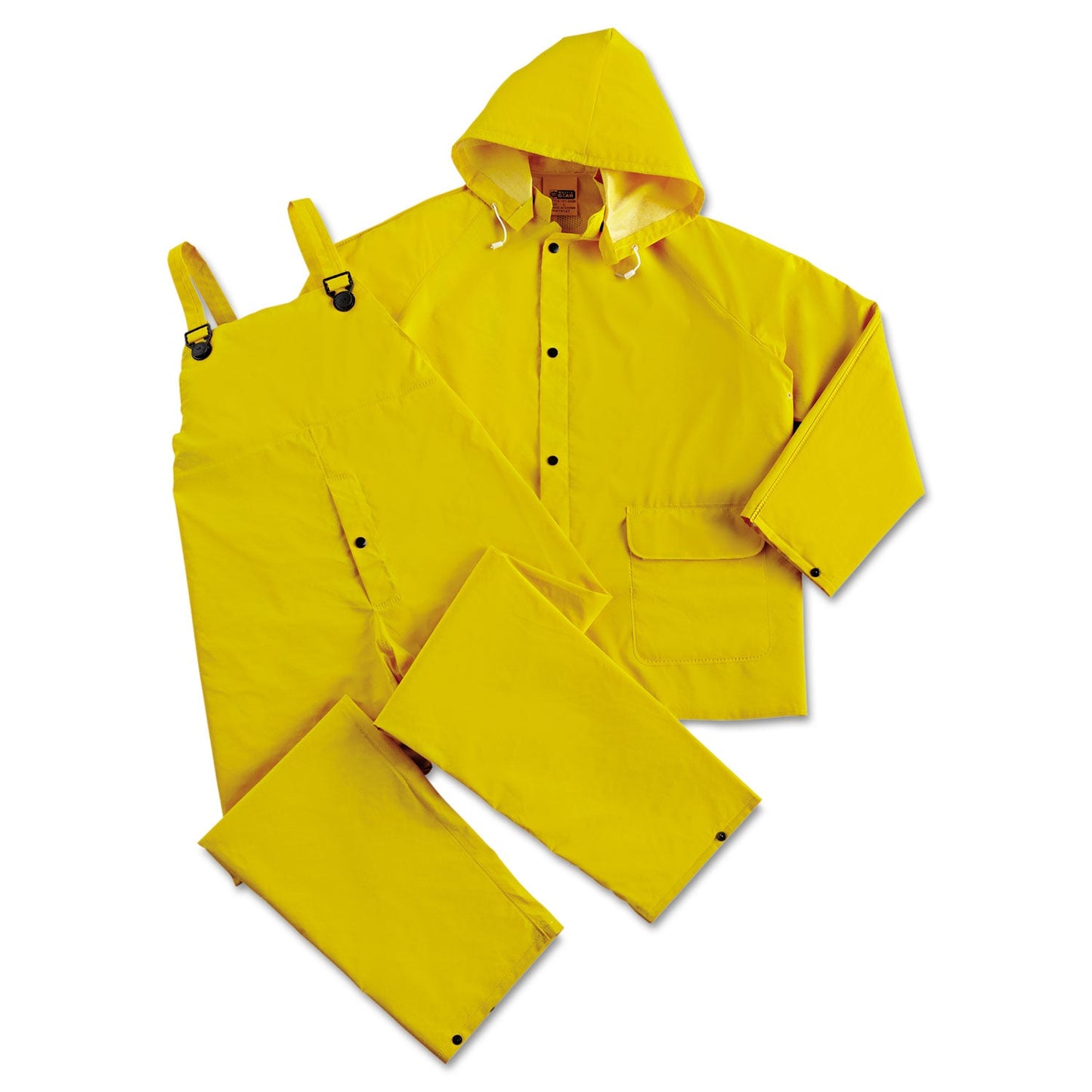 Anchor Brand® 3-Pc Rainsuit, Jacket/Hood/Overalls, 0.35 mm, PVC Over Polyester, Yellow, X-Large (101-9000-XL)