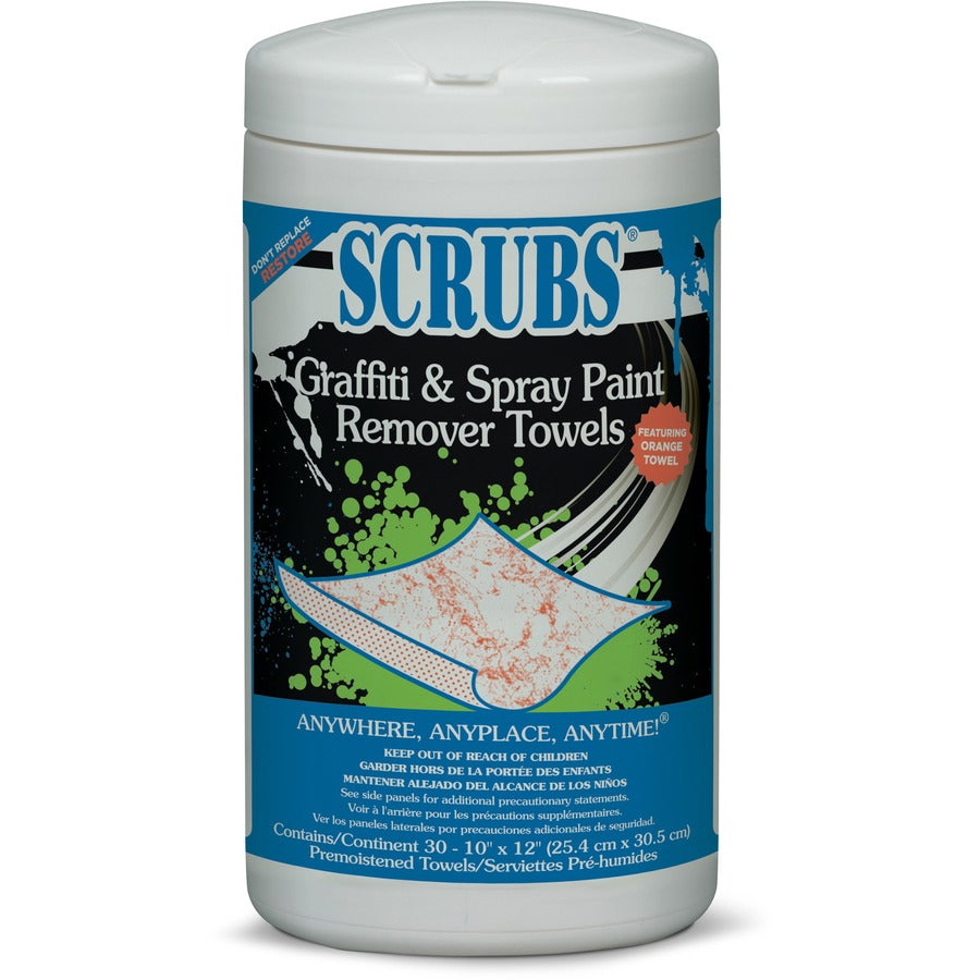 SCRUBS Graffiti/Spray Paint Remover Towels, 30/Canister (ITW90130)