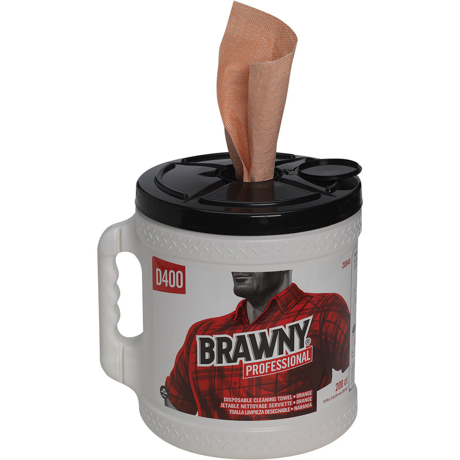 Brawny Professional D400 Disposable Cleaning Towels With Bucket, 9.90" x 13" Length, 200 Sheets/Roll, 2/Carton (GPC20040)