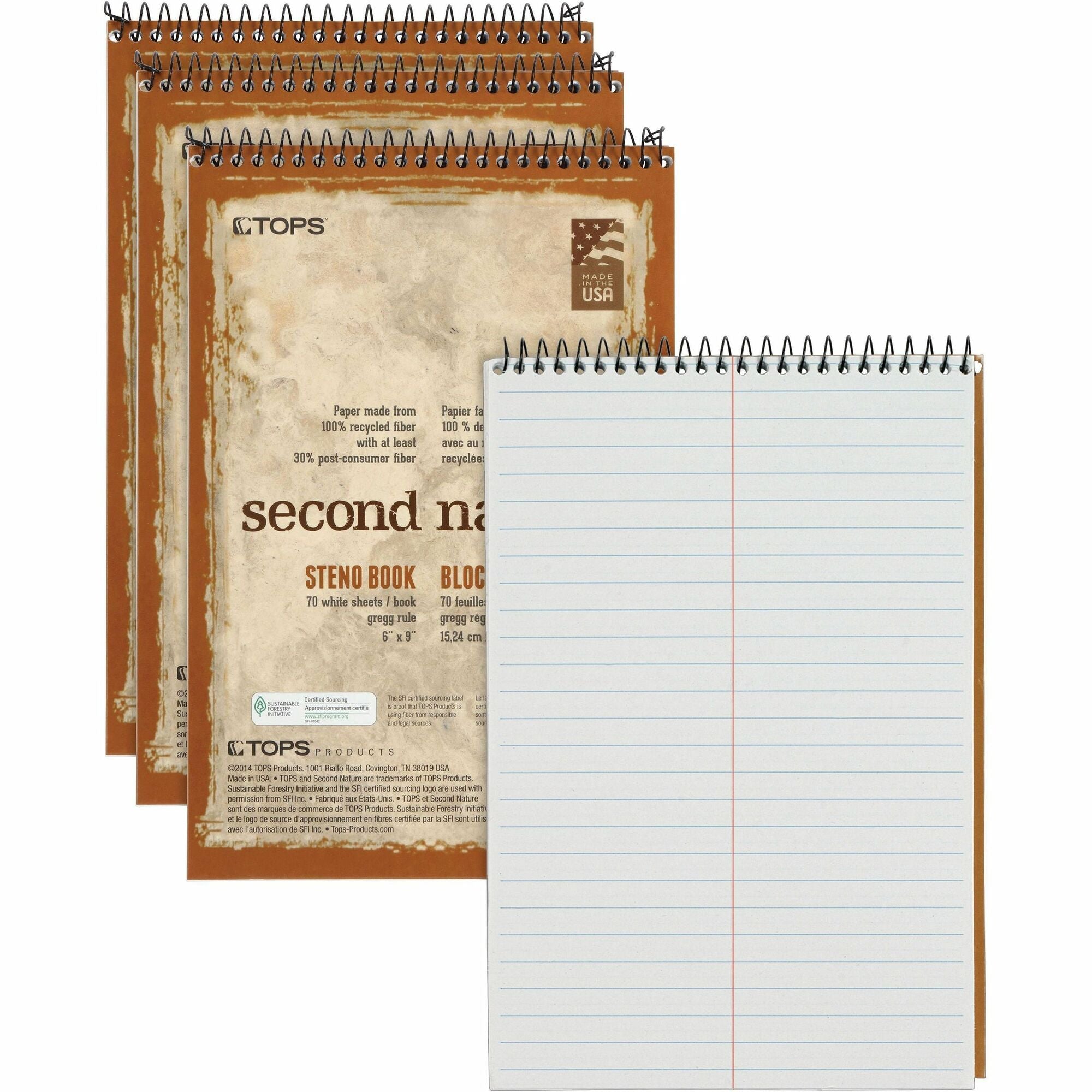 tops-second-nature-spiral-steno-notebook-70-sheets-spiral-0-34-ruled-15-lb-basis-weight-6-x-9-1-white-paper-blue-gray-brown-cover-4-pack-top74690pk_1