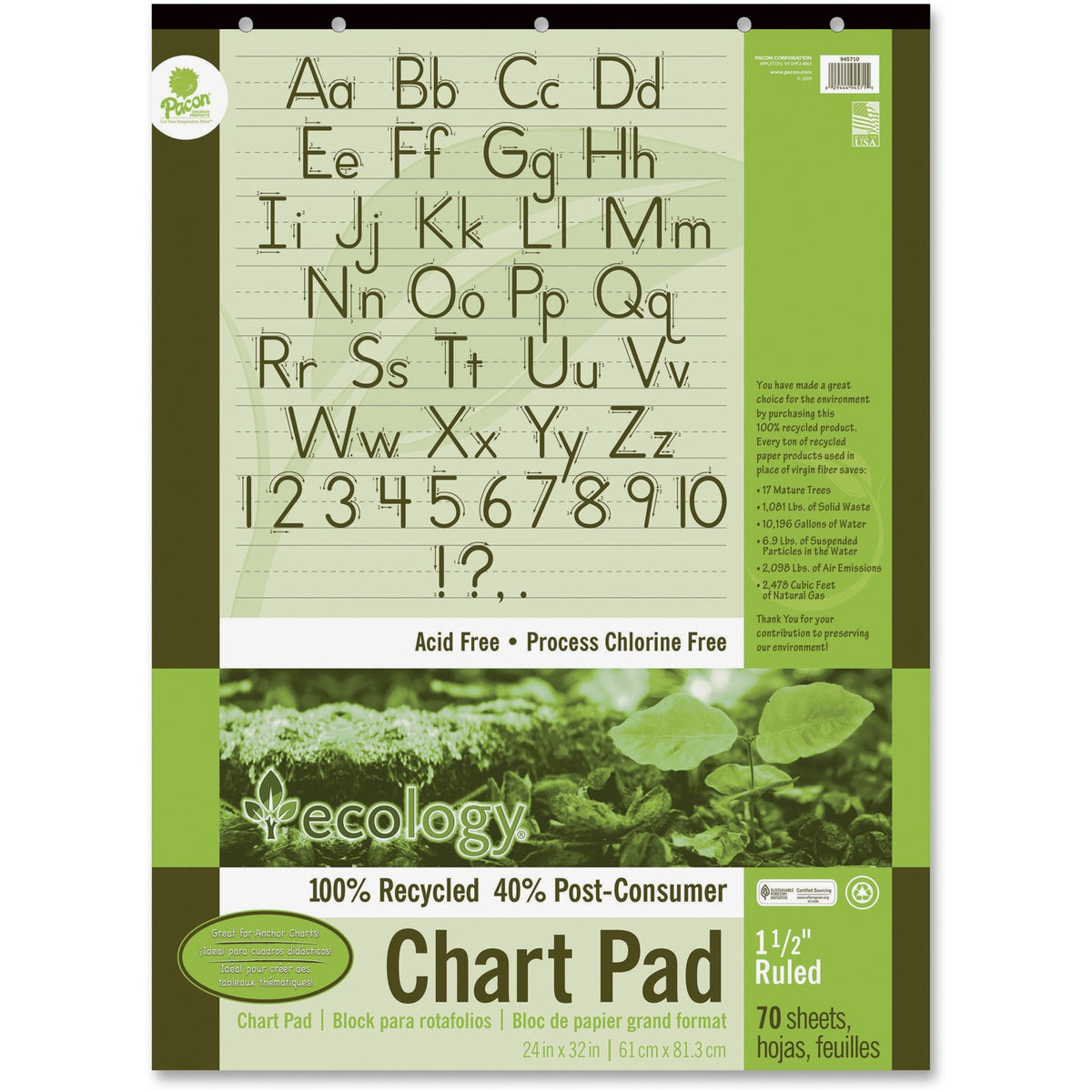 Decorol Recycled Chart Pad, 70 Sheets, 24" x 32" (PAC945710)