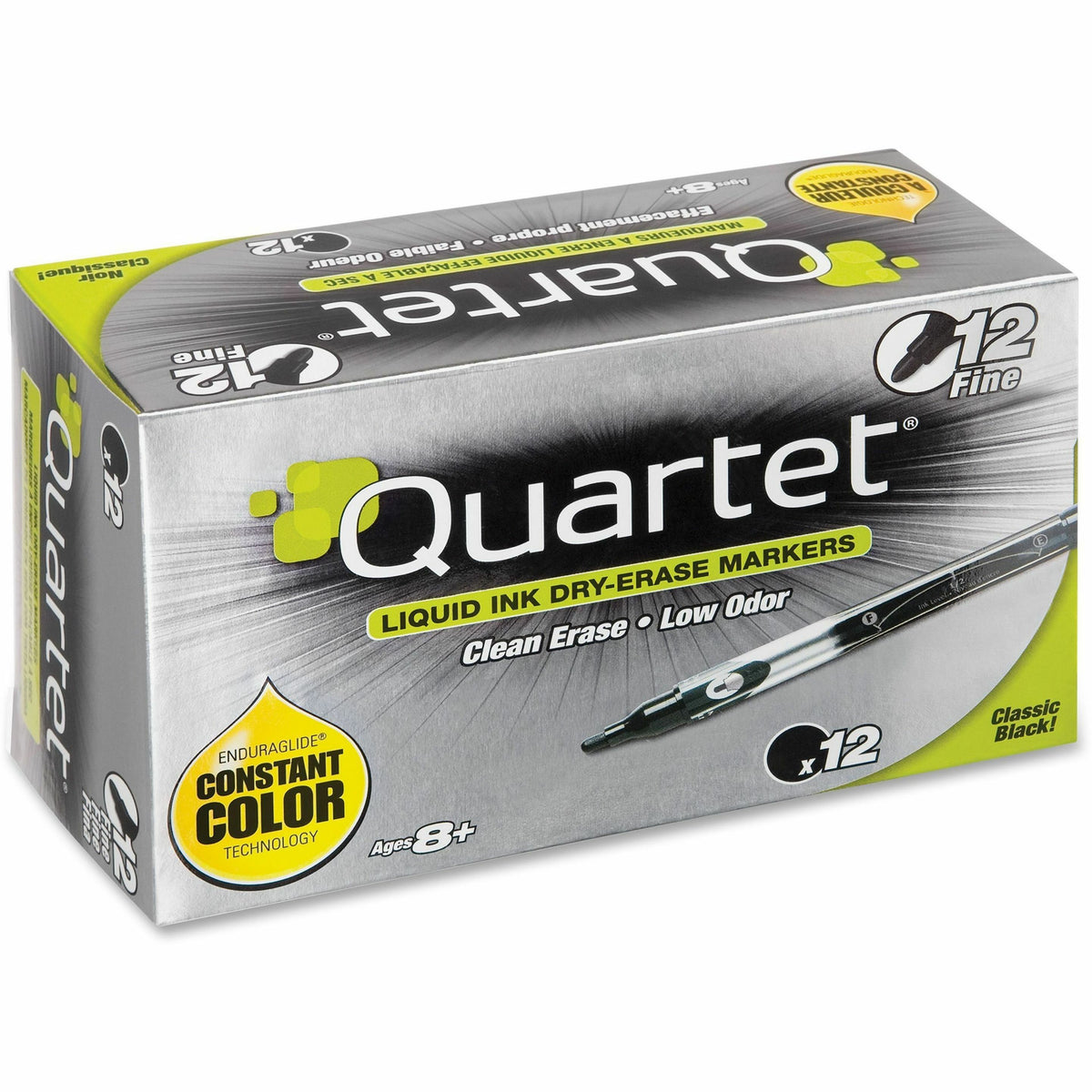 Quartet EnduraGlide Dry-Erase Markers, Erasable, Black Ink, 12/Box (QRT500113M)