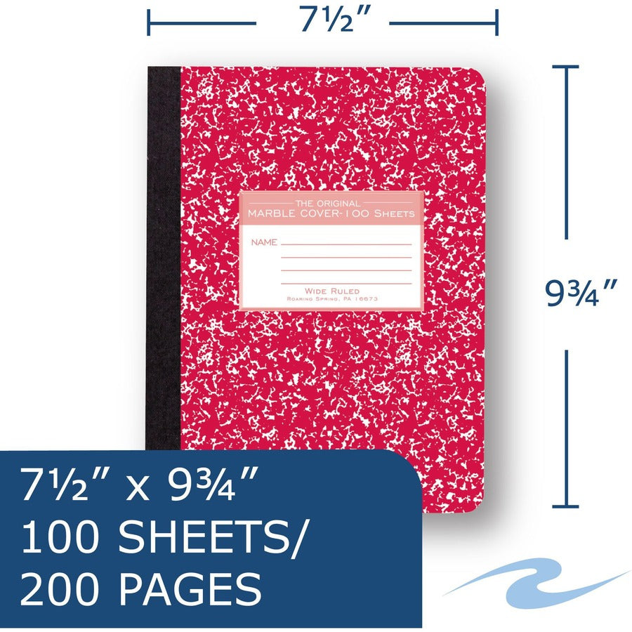 Roaring Spring Wide Ruled Hard Cover Composition Book, 100 Sheets, 200 Pages (ROA77229)