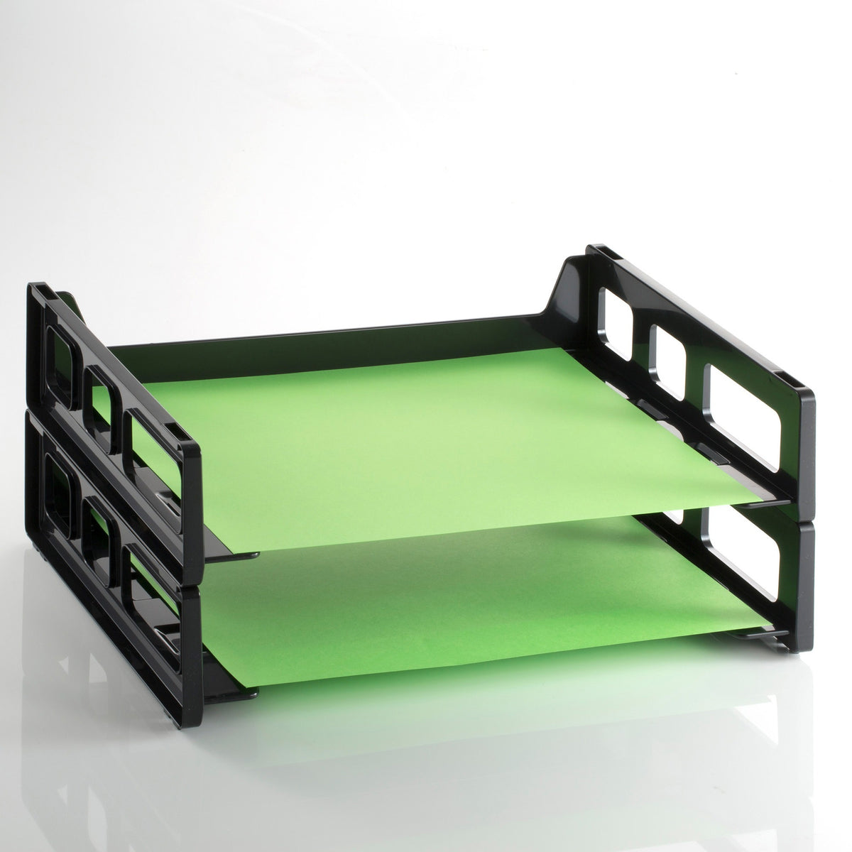 Officemate Side Load Letter Tray, 2.75" x 13.18" x 9", Desktop, Stackable, Durable, Black, Plastic, 2/Pack (OIC21022)