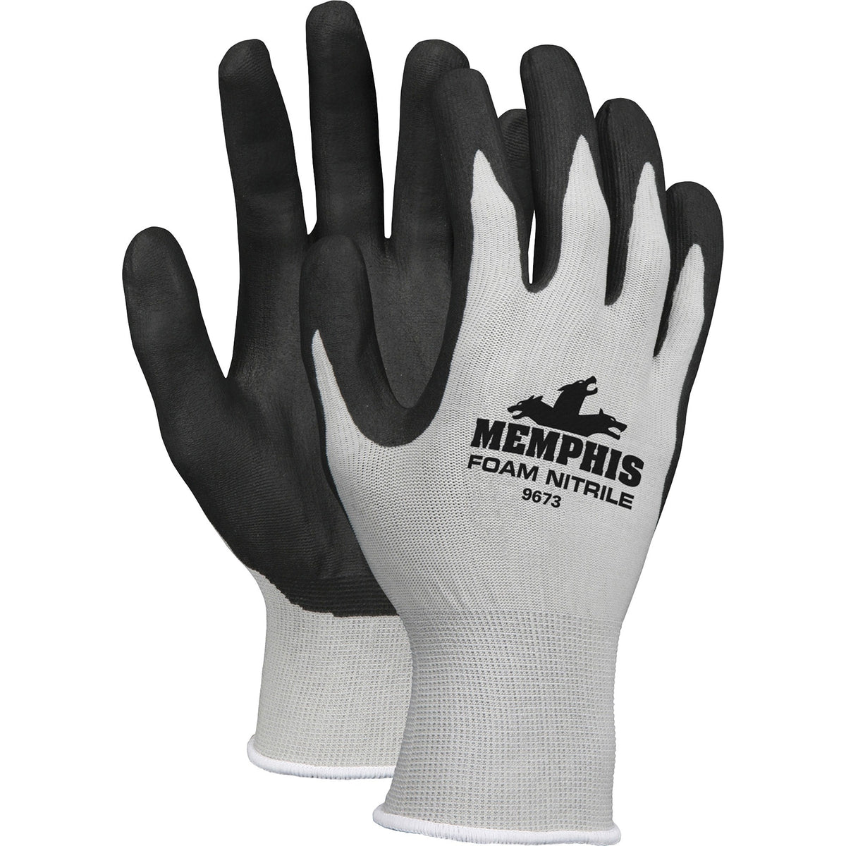 Memphis Nitrile Coated Knit Gloves, Large, Gray, Black, 12/Dozen (MCS9673L)