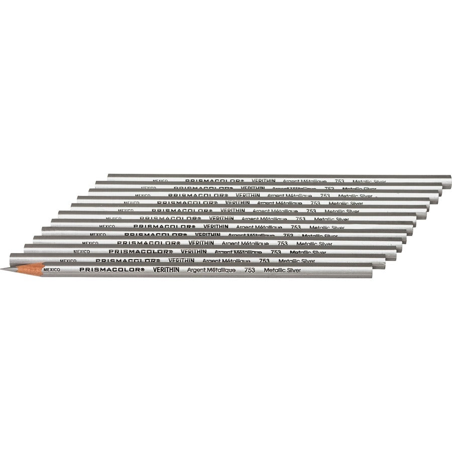 Prismacolor Premier Verithin Colored Pencil, Silver Lead, Silver Barrel, 12/Dozen (SAN2460)