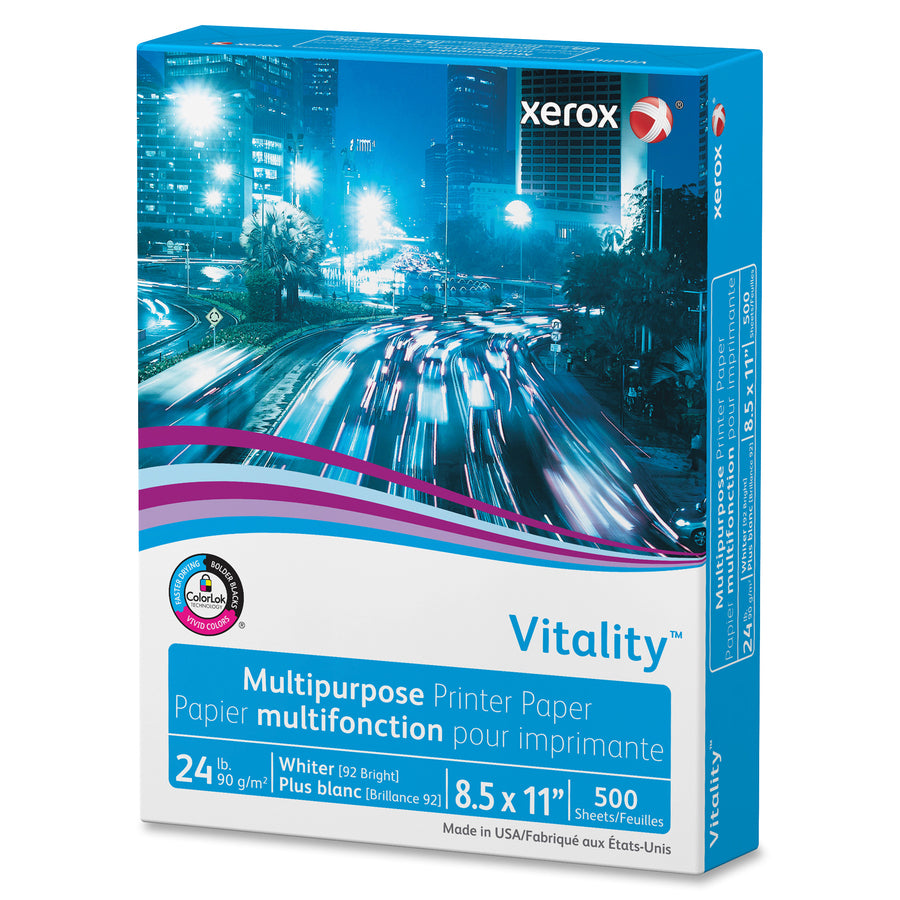 Xerox Vitality Multipurpose Printer Paper, White, 92 Brightness, Letter, 8 1/2" x 11", 24 lb Basis Weight, 5000/Carton (XER3R02531)